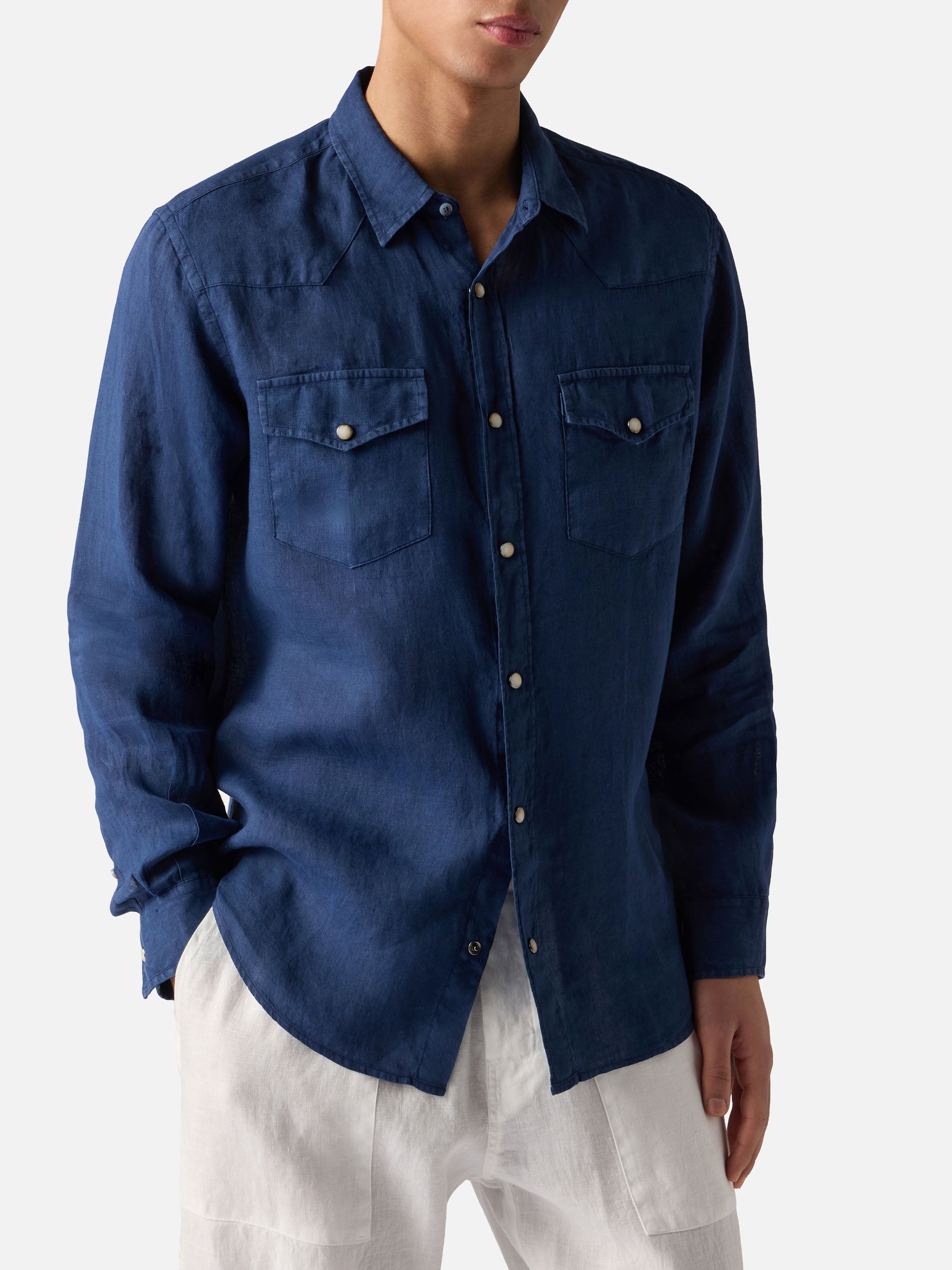 Dark Denim Linen Shirt Blue