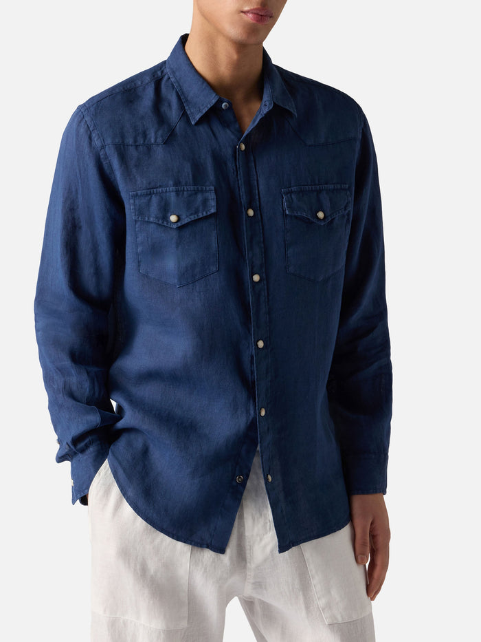 Dark Denim Linen Shirt Blue