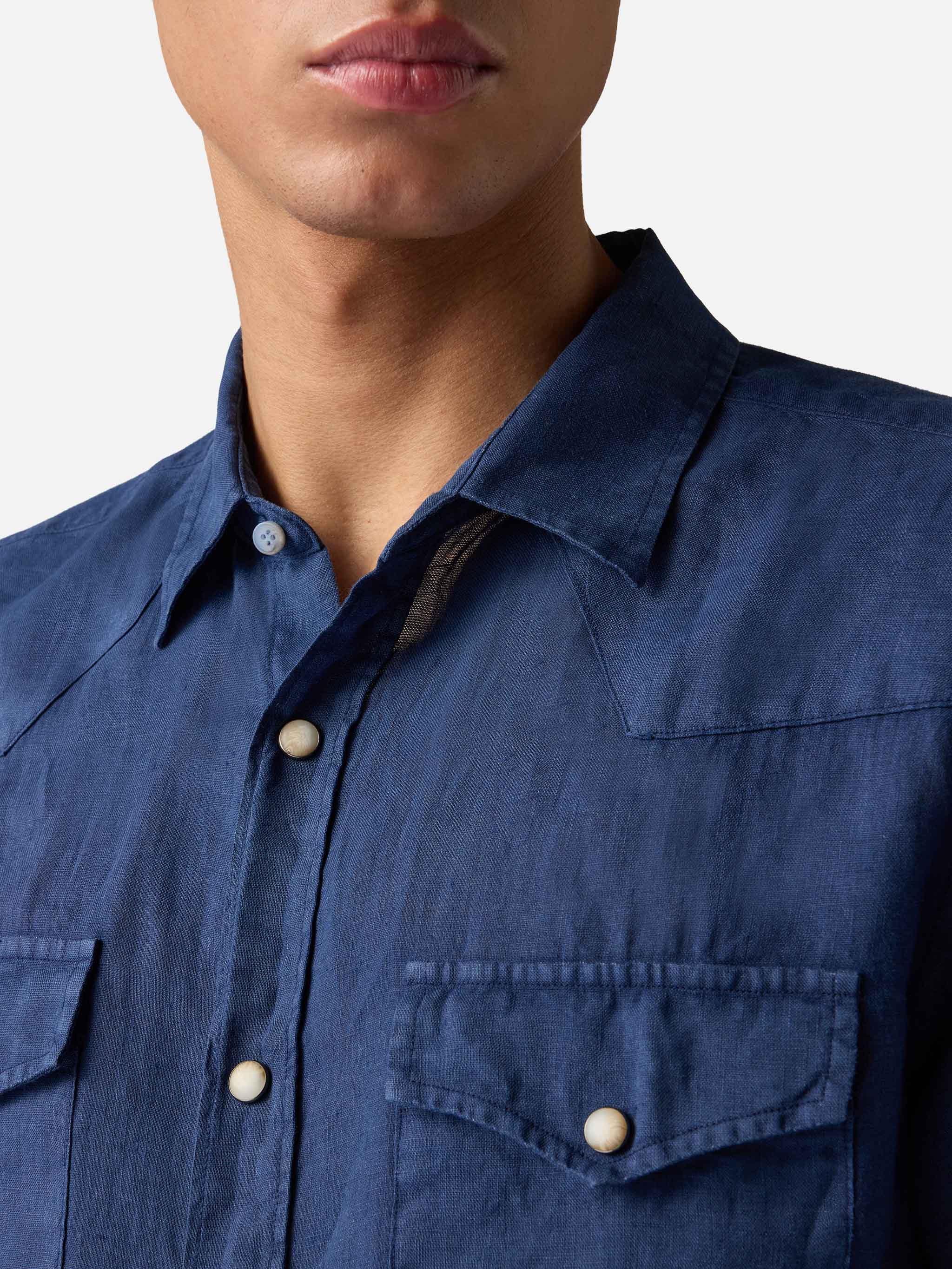 Dark Denim Linen Shirt Blue