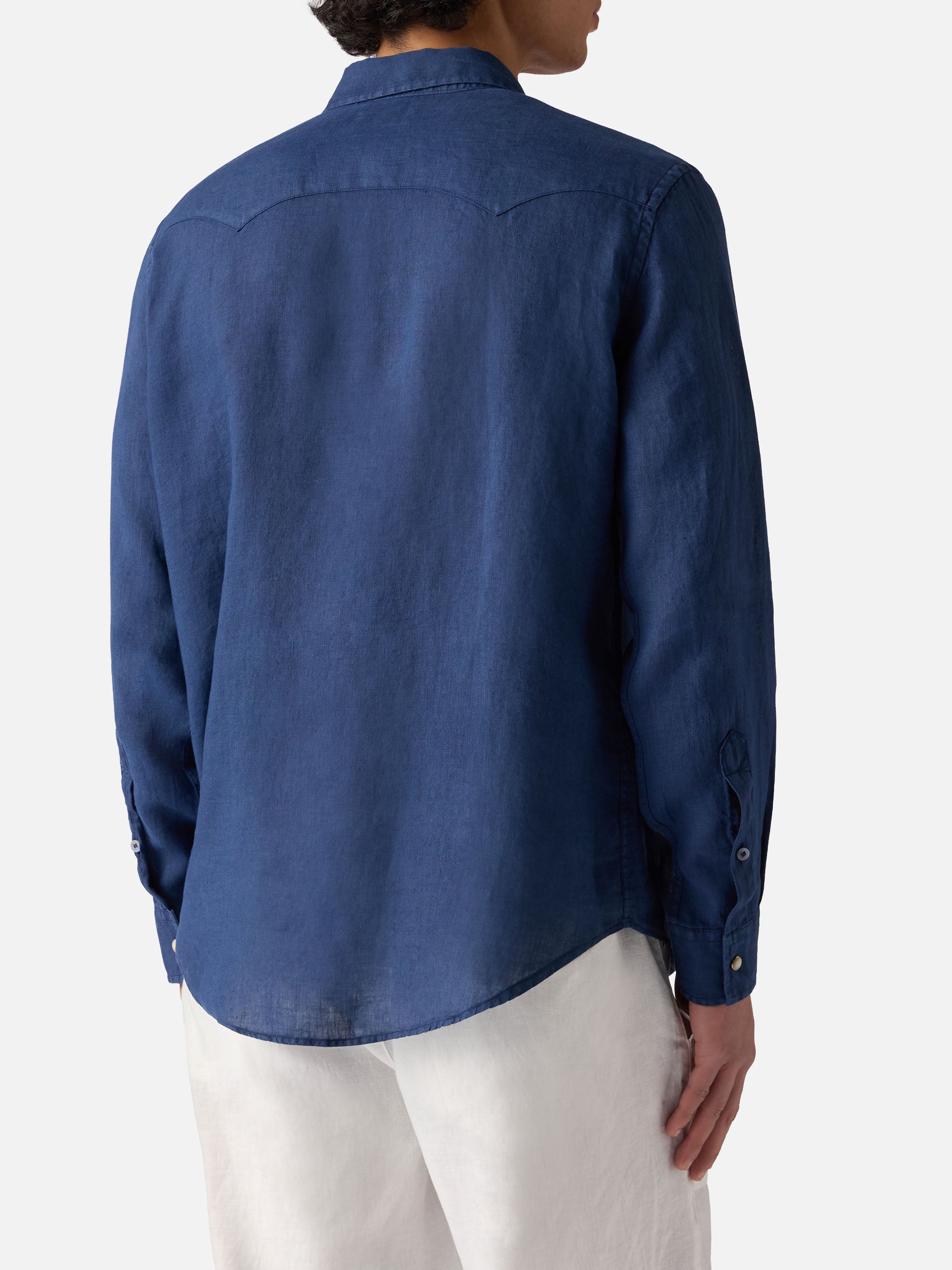 Dark Denim Linen Shirt Blue