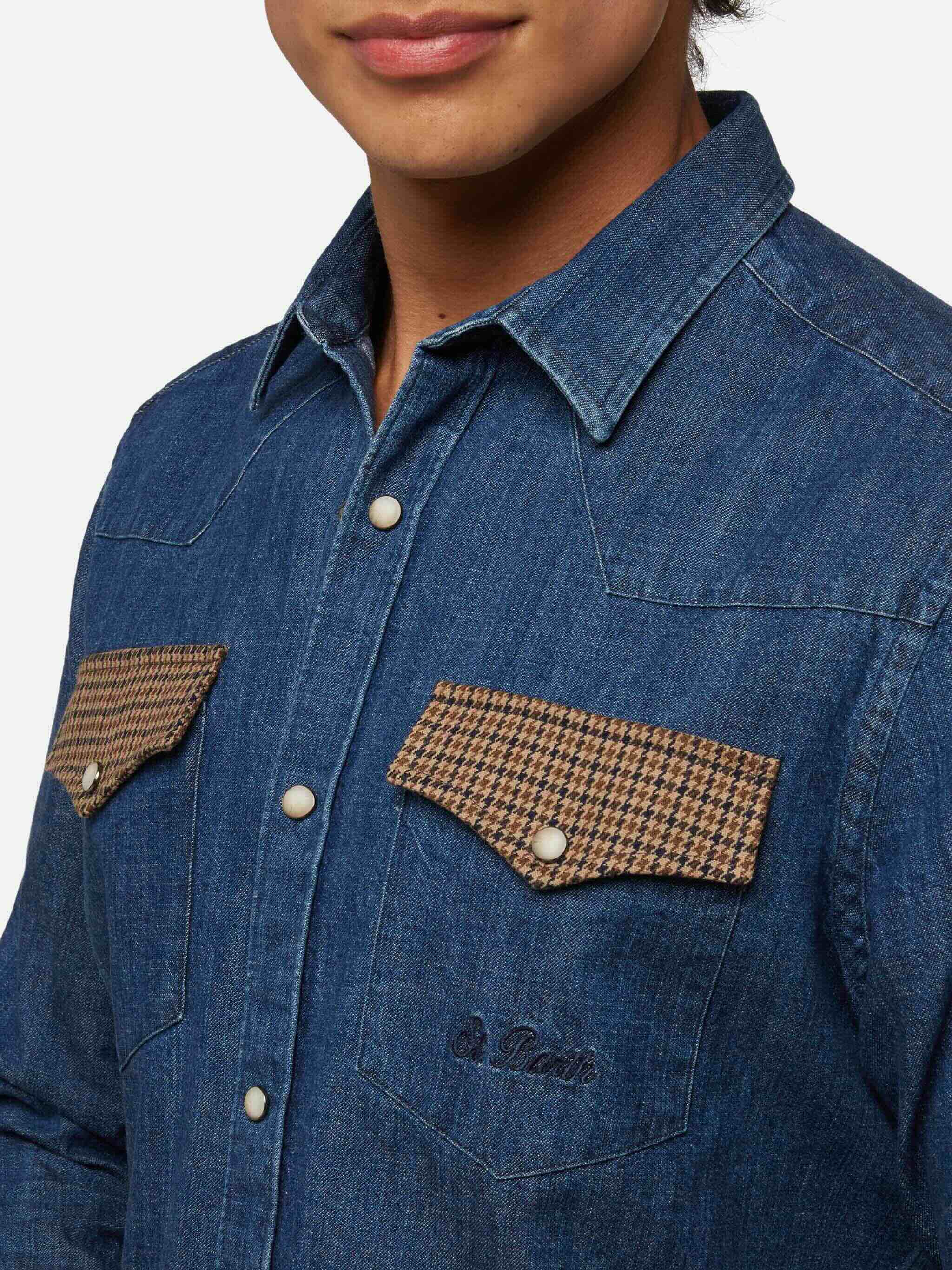 Denim Shirt Greg With Pied De Poul Patches Blue