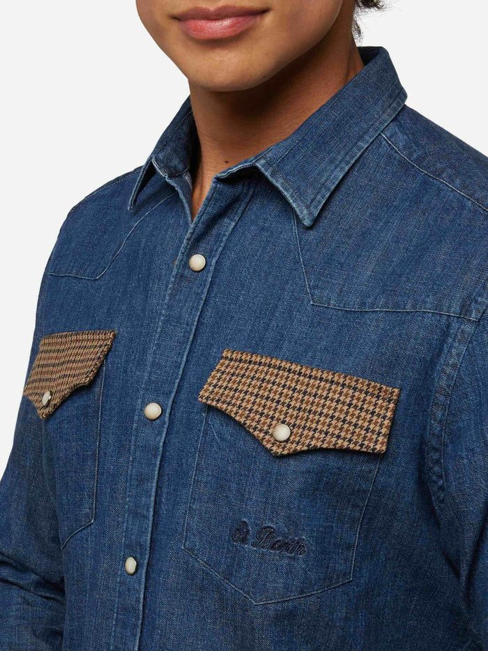 Denim Shirt Greg With Pied De Poul Patches Blue