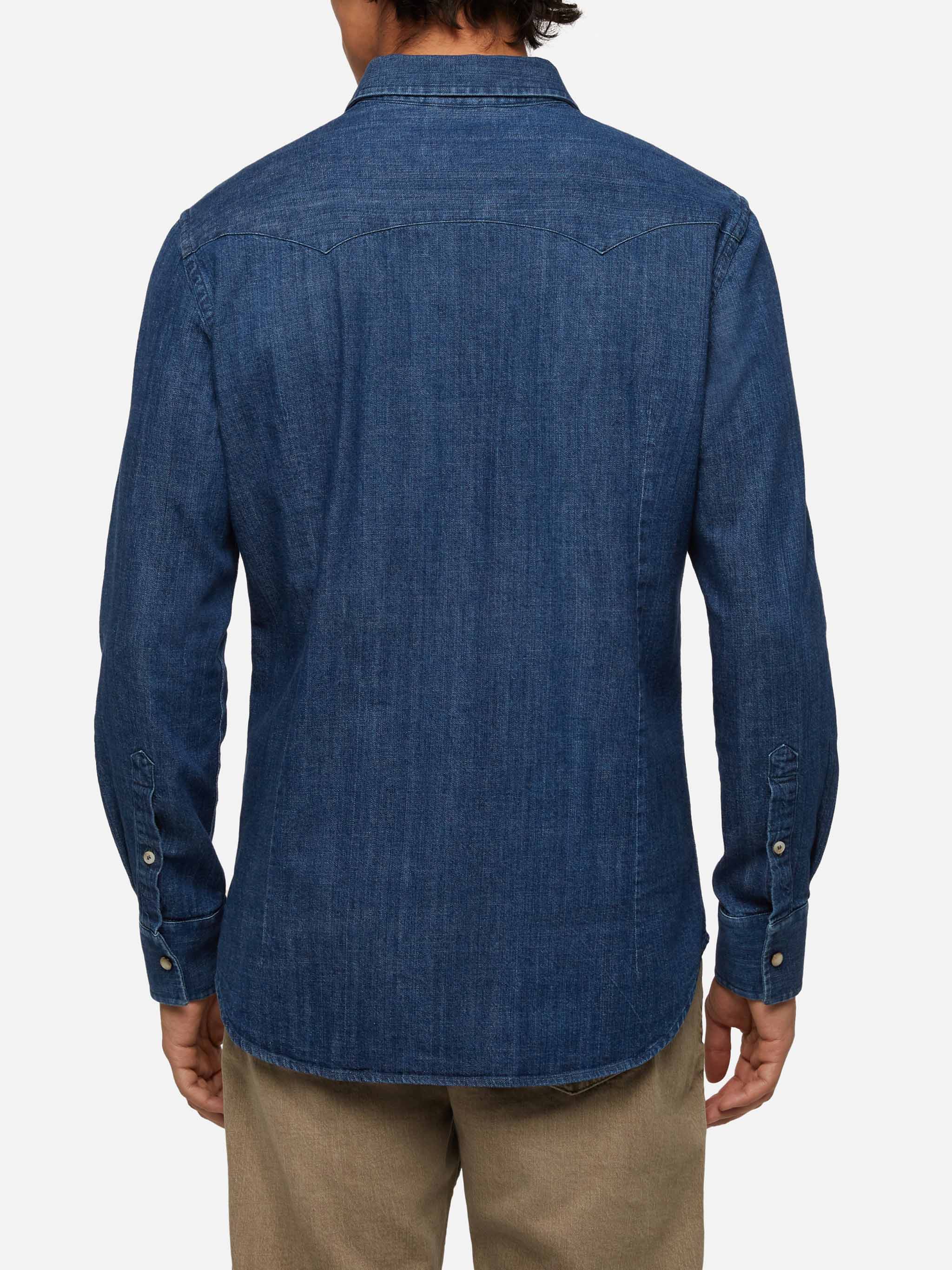 Denim Shirt Greg With Pied De Poul Patches Blue