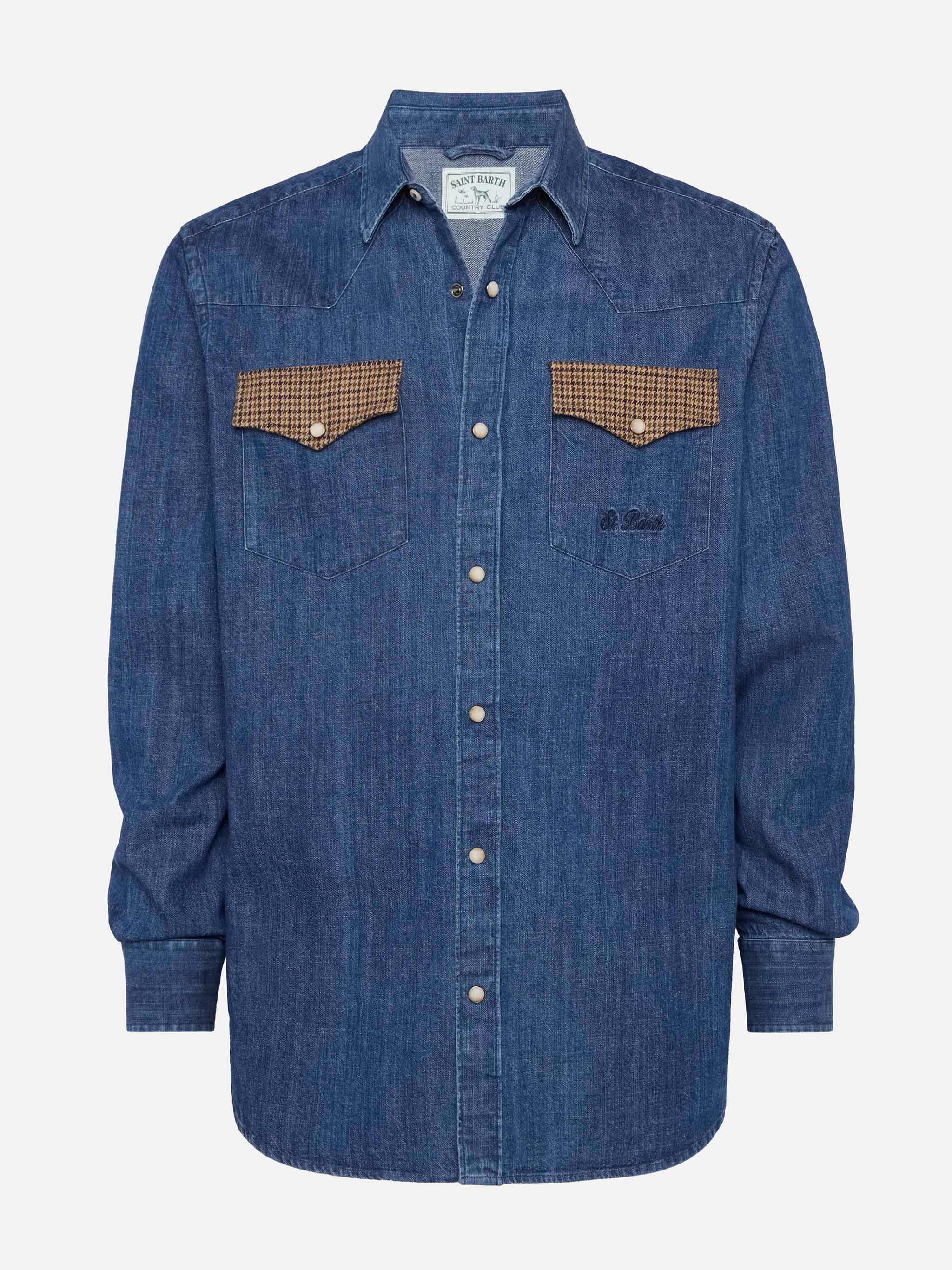 Denim Shirt Greg With Pied De Poul Patches Blue