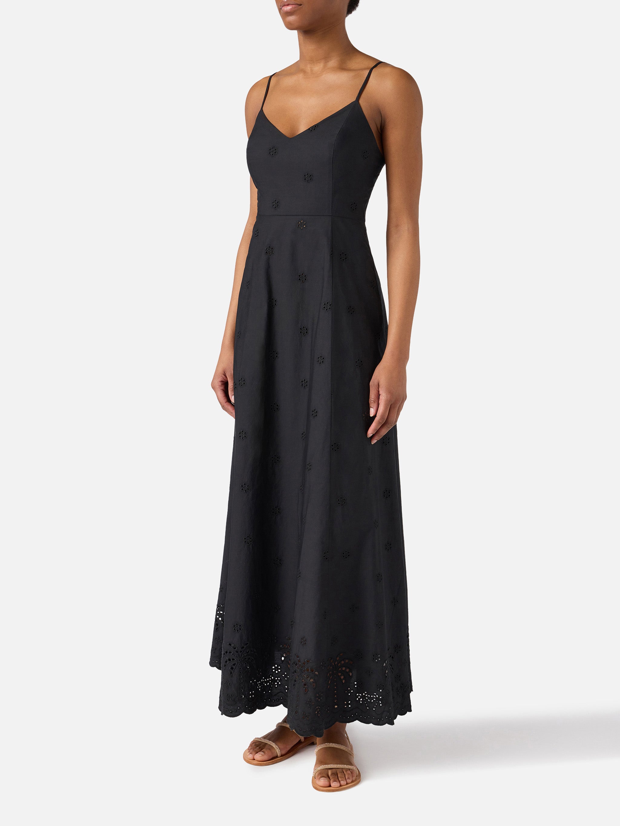 Long Guadalupe Dress Black With Embroidery