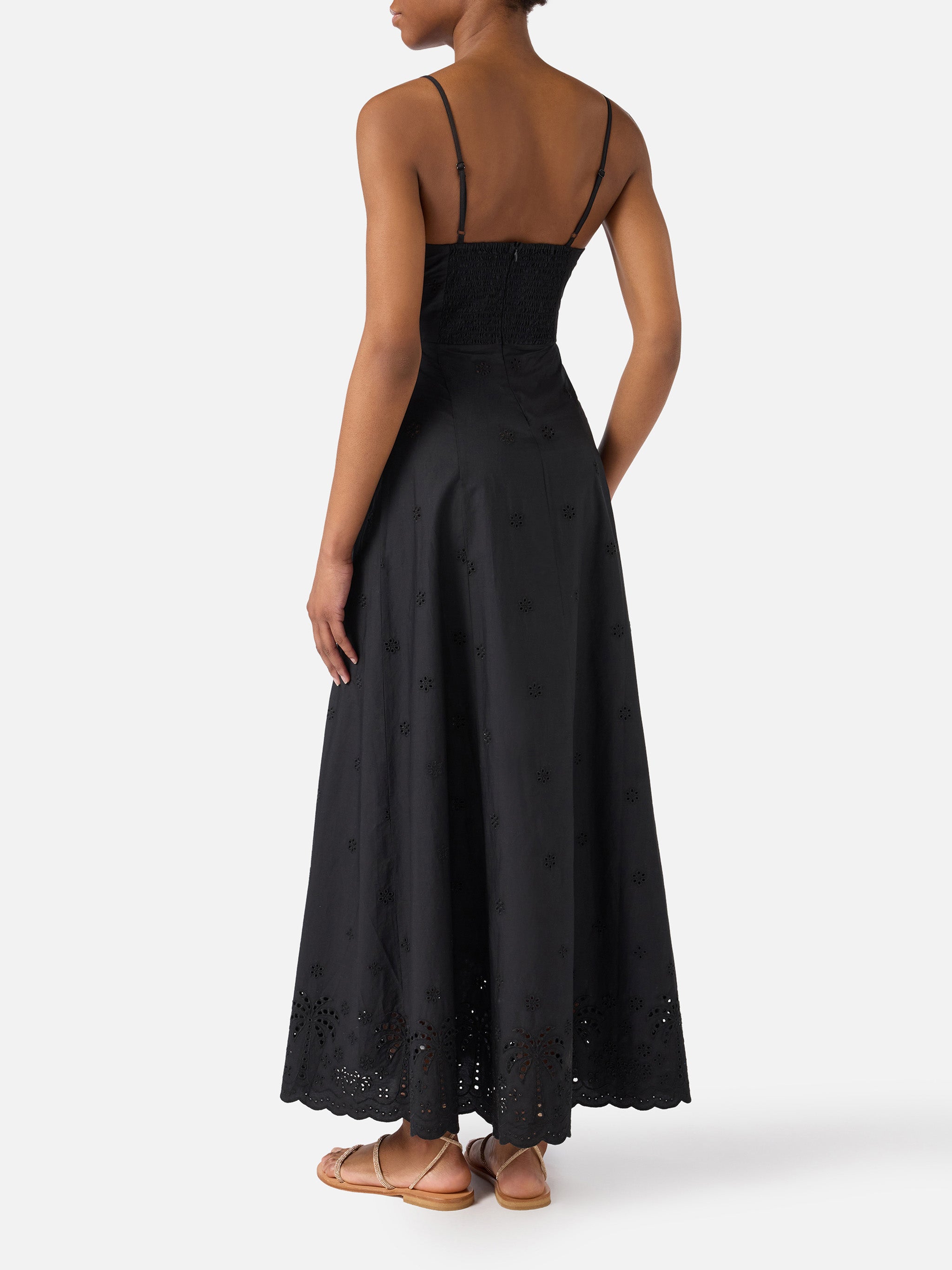 Long Guadalupe Dress Black With Embroidery