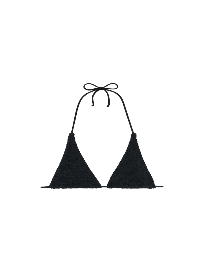 Guiana Black Crinkle Elongated Triangle Bikini Top