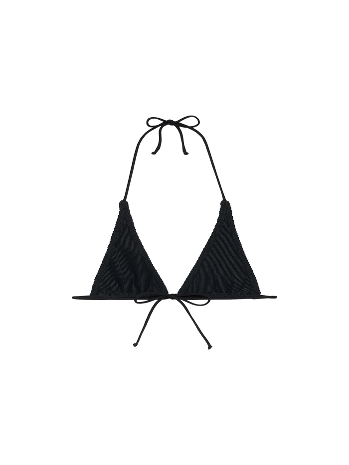 Guiana Black Crinkle Elongated Triangle Bikini Top