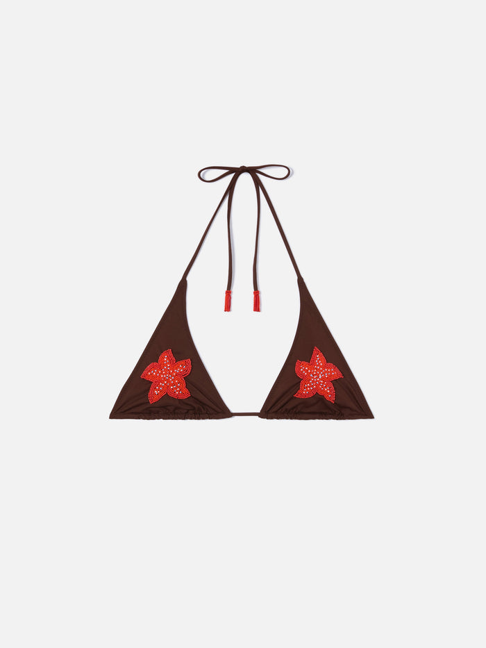 Guiana Triangle Bikini Top With Beaded Starfish Brown