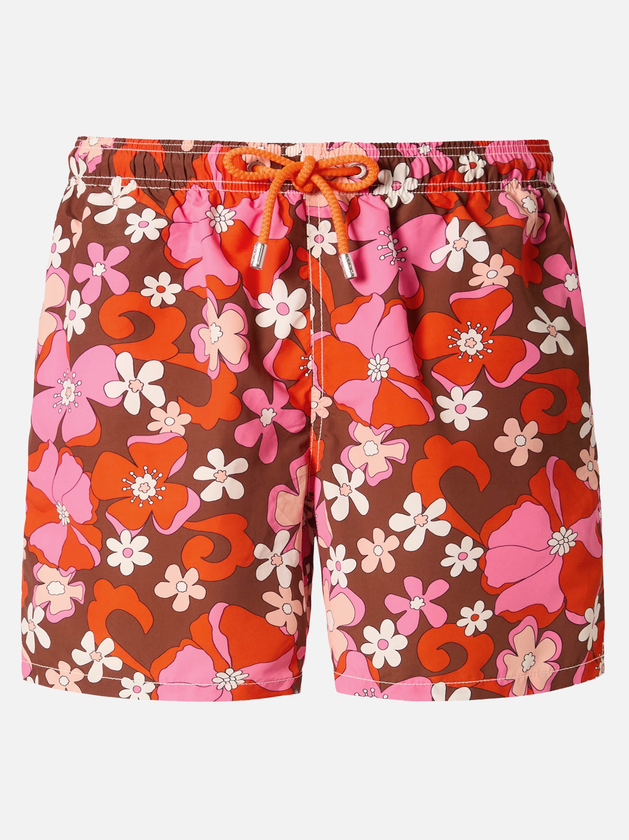 Mid-Length Gustavia Swim-Shorts With Vintage Flower Print Brown Swimshort
