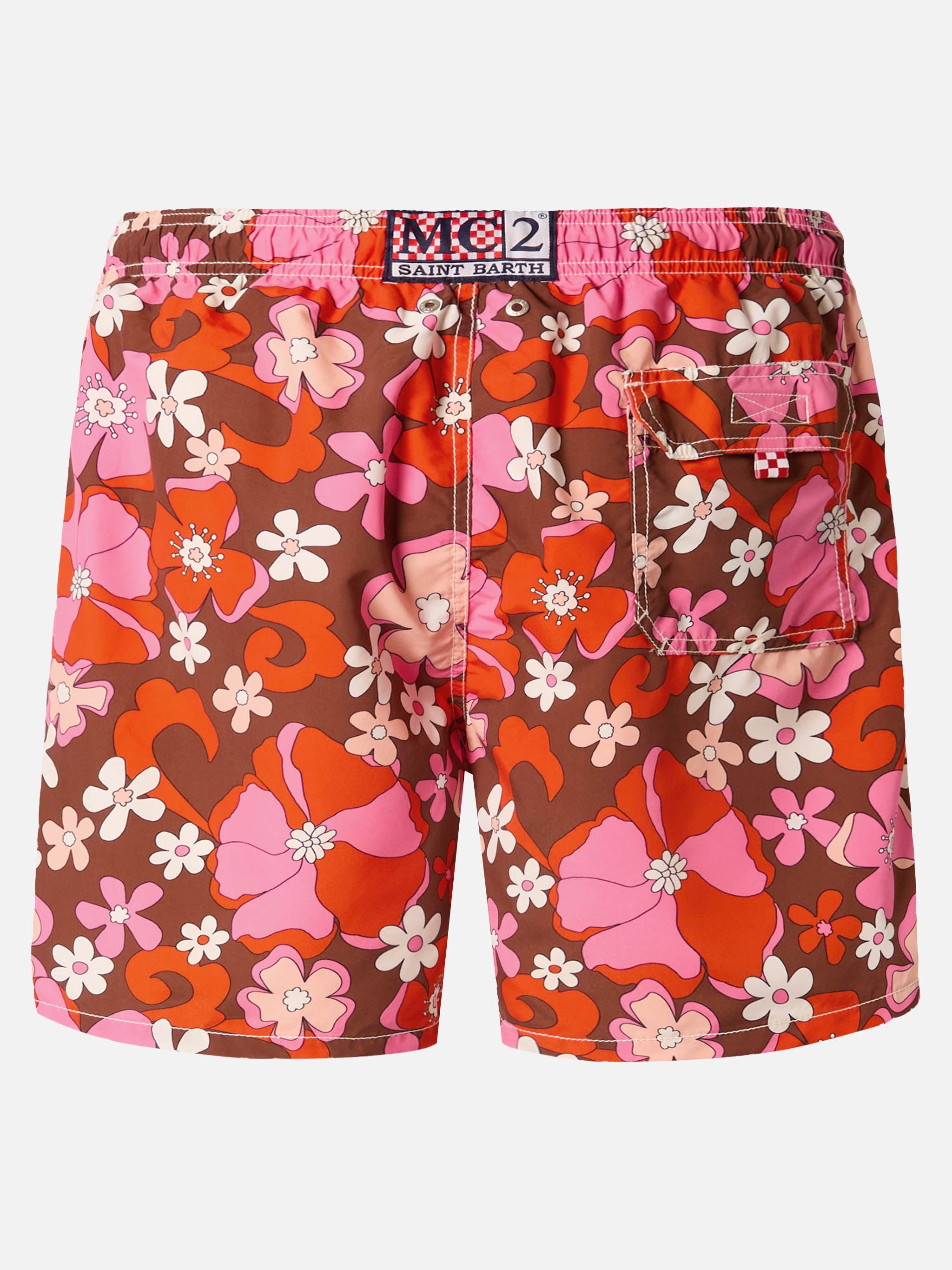 Mid-Length Gustavia Swim-Shorts With Vintage Flower Print Brown Swimshort