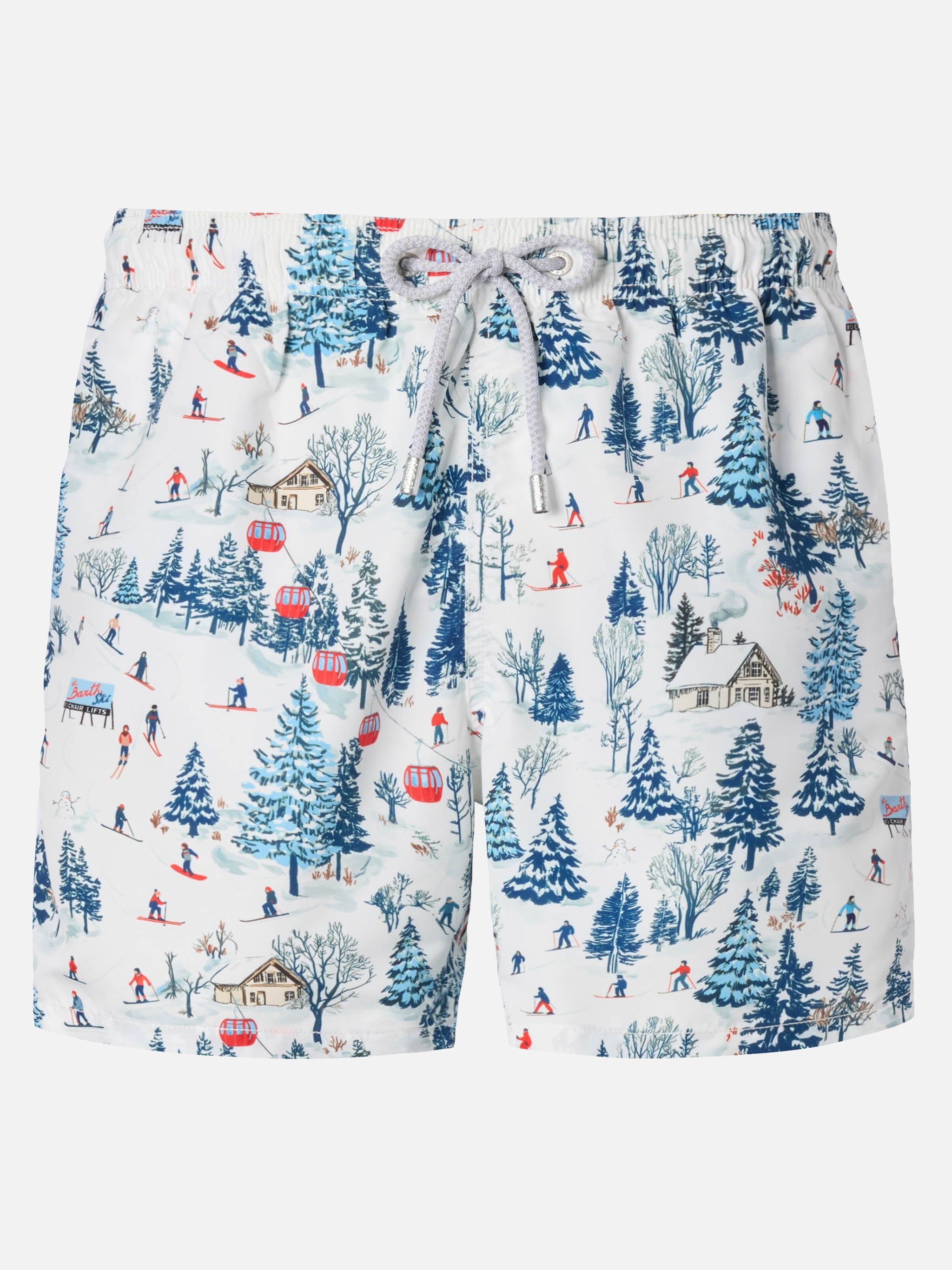 Mid-Length Gustavia Swim-Shorts With Ski Landscape Print White Swimshort
