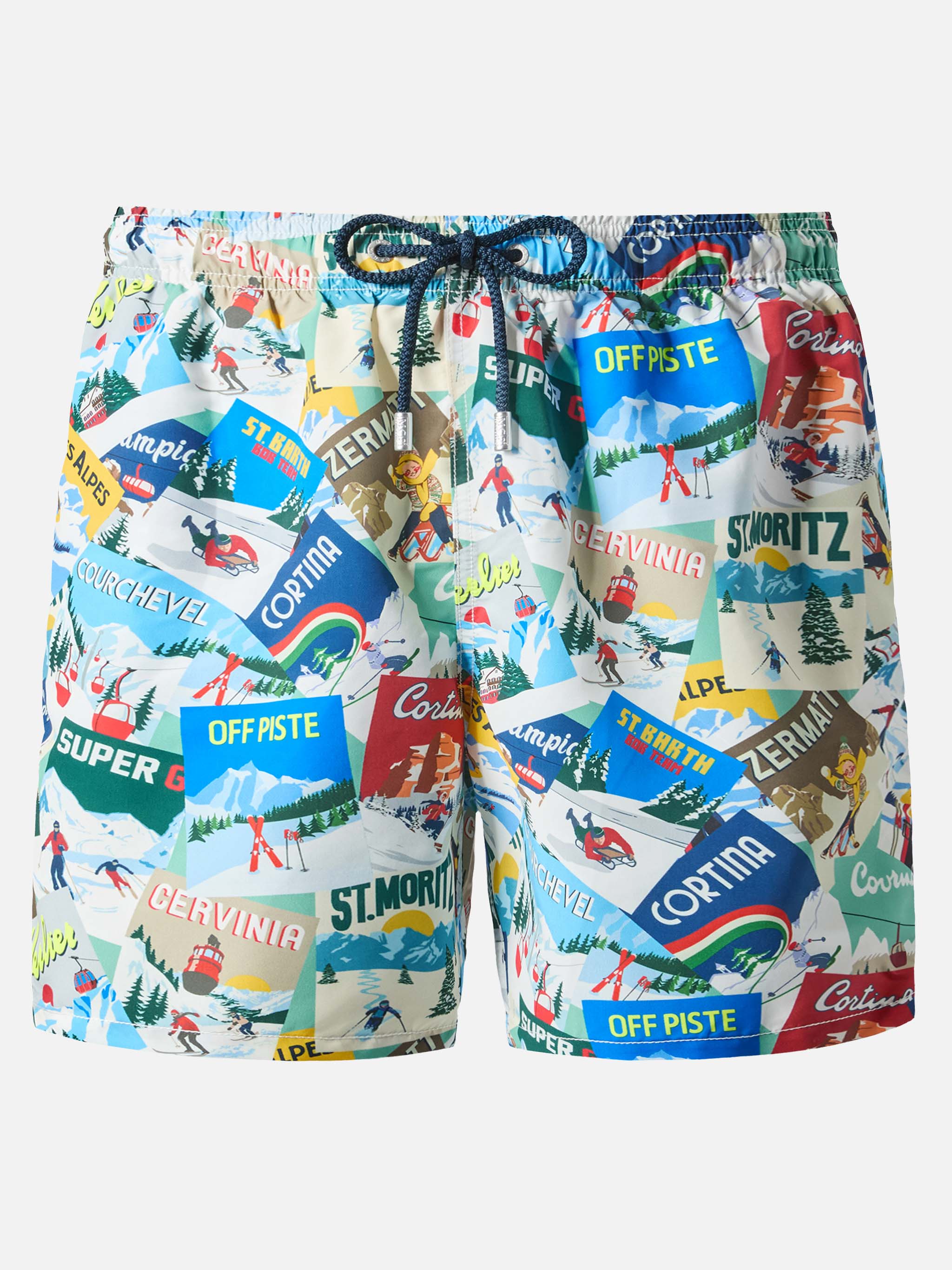 Mid-Length Gustavia Swim-Shorts With Postcards Print White Swimshort