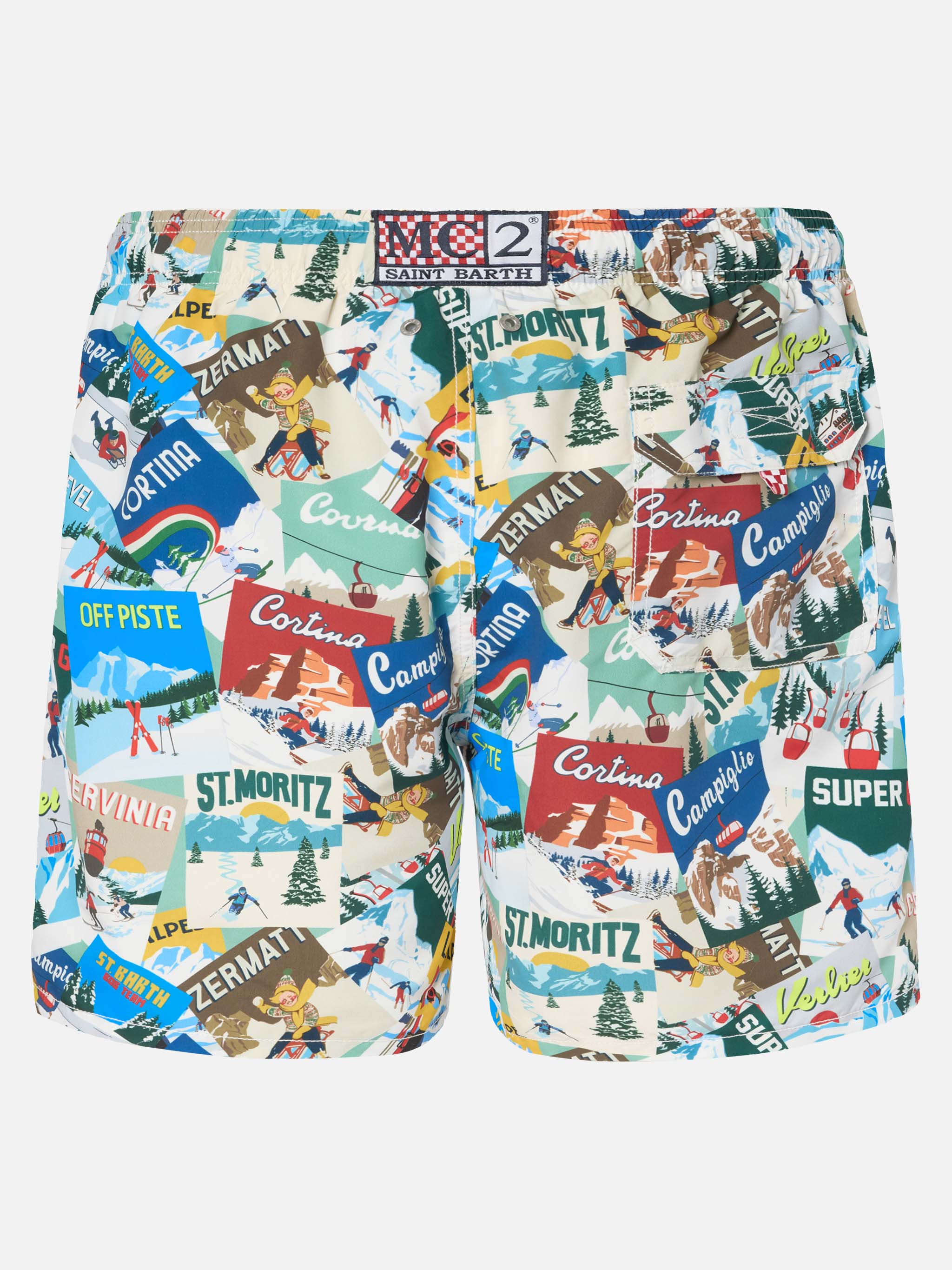 Mid-Length Gustavia Swim-Shorts With Postcards Print White Swimshort