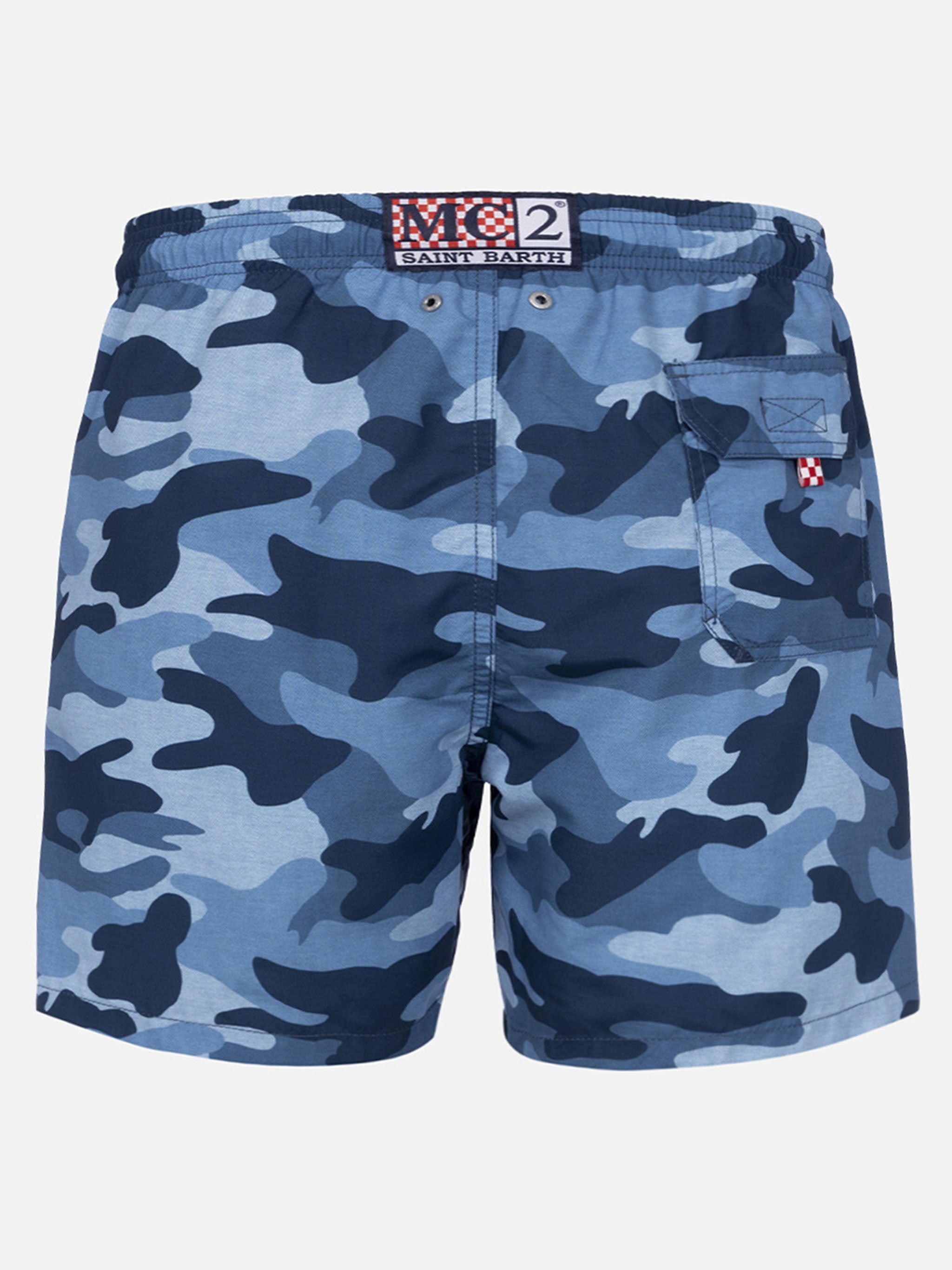 Man Mid-Length Gustavia Swim-Shorts With Camouflage Print Sky Swimshort