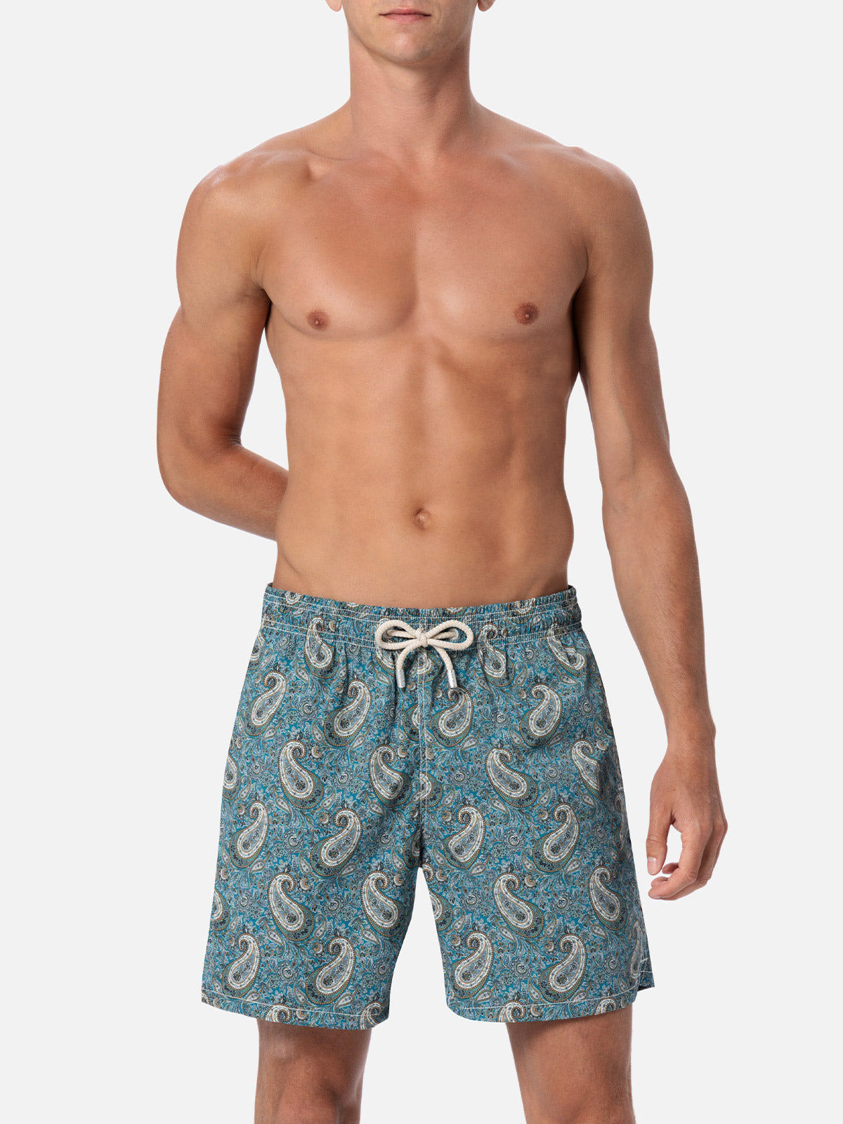 Man Mid-Length Gustavia Swim-Shorts With Cashmere Print Green Swimshort