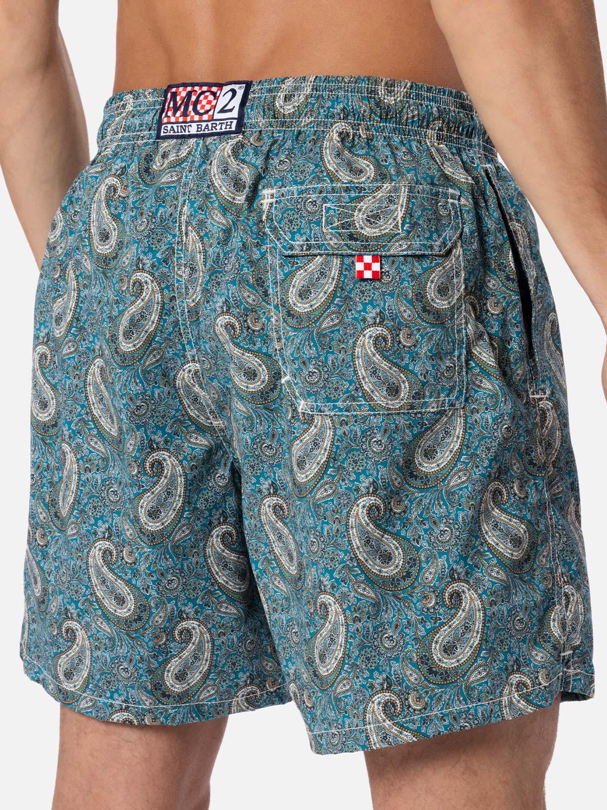 Man Mid-Length Gustavia Swim-Shorts With Cashmere Print Green Swimshort