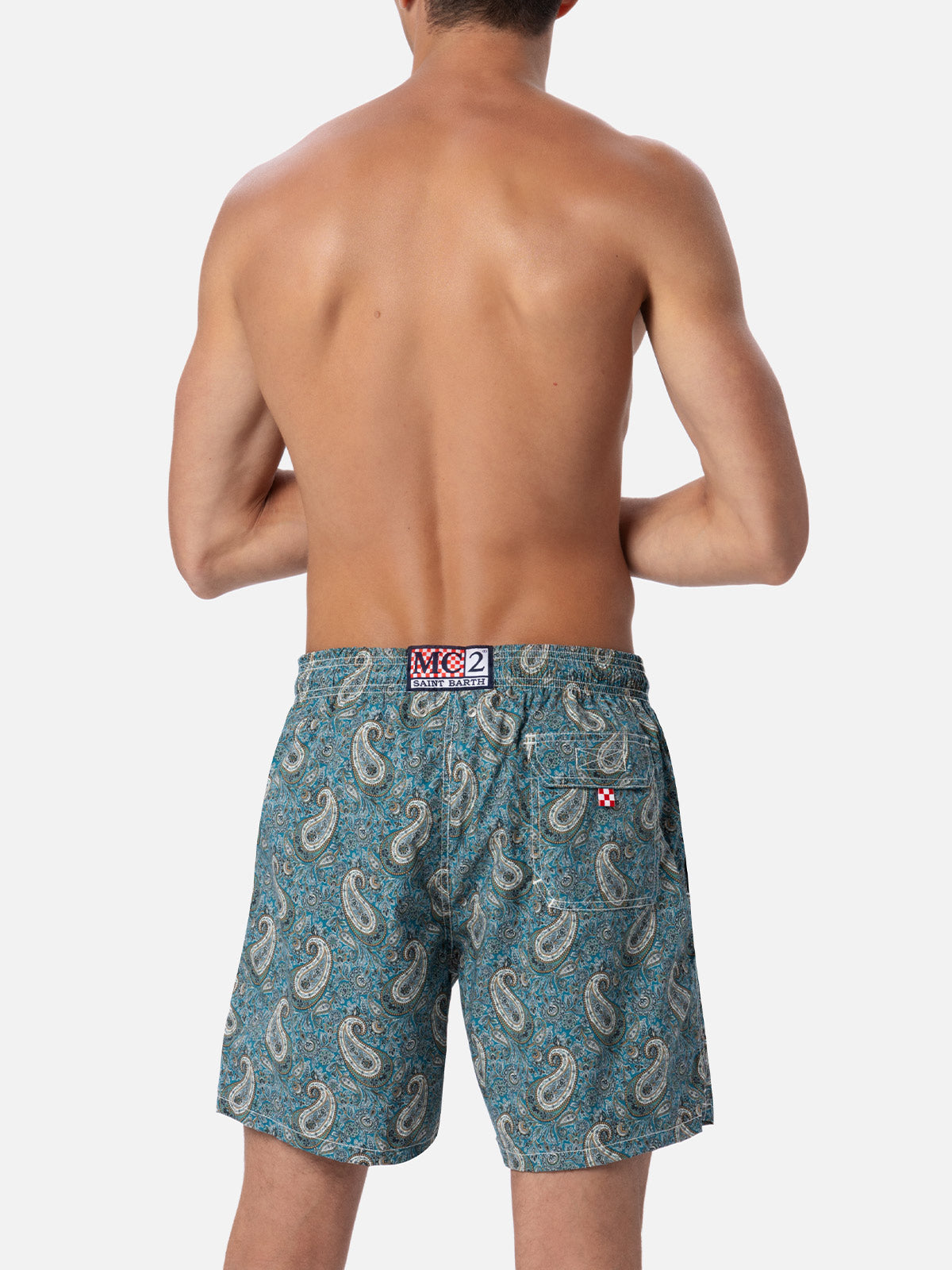 Man Mid-Length Gustavia Swim-Shorts With Cashmere Print Green Swimshort