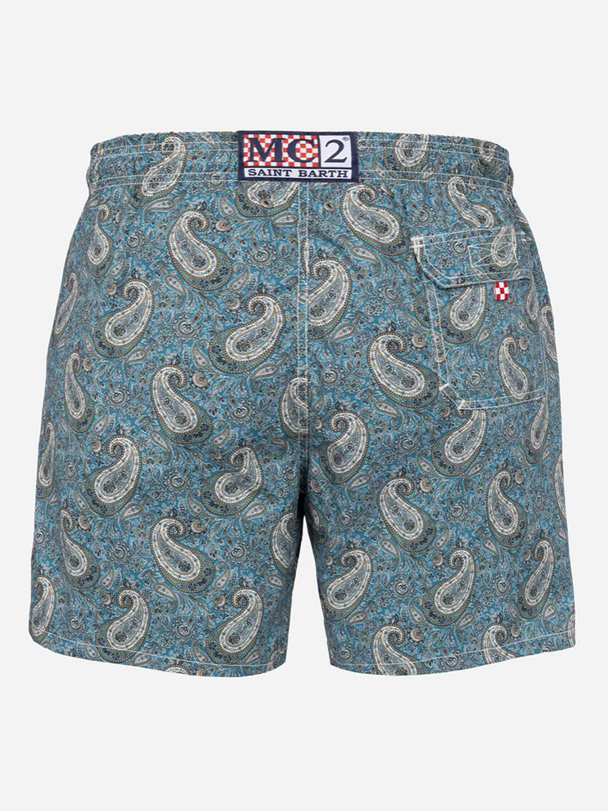 Man Mid-Length Gustavia Swim-Shorts With Cashmere Print Green Swimshort