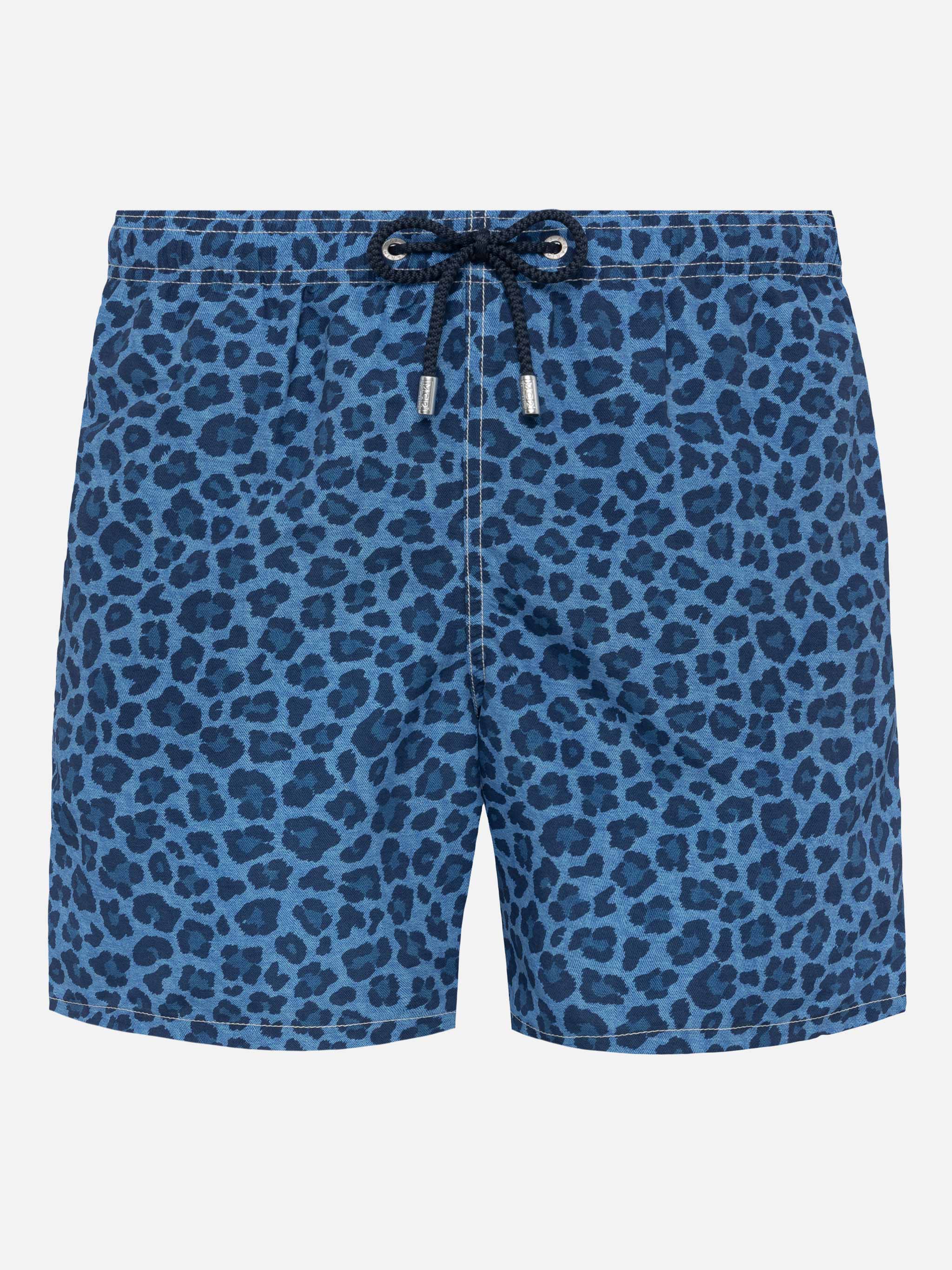 Man Mid-Length Gustavia Swim-Shorts With Animalier Print Blue Swimshort