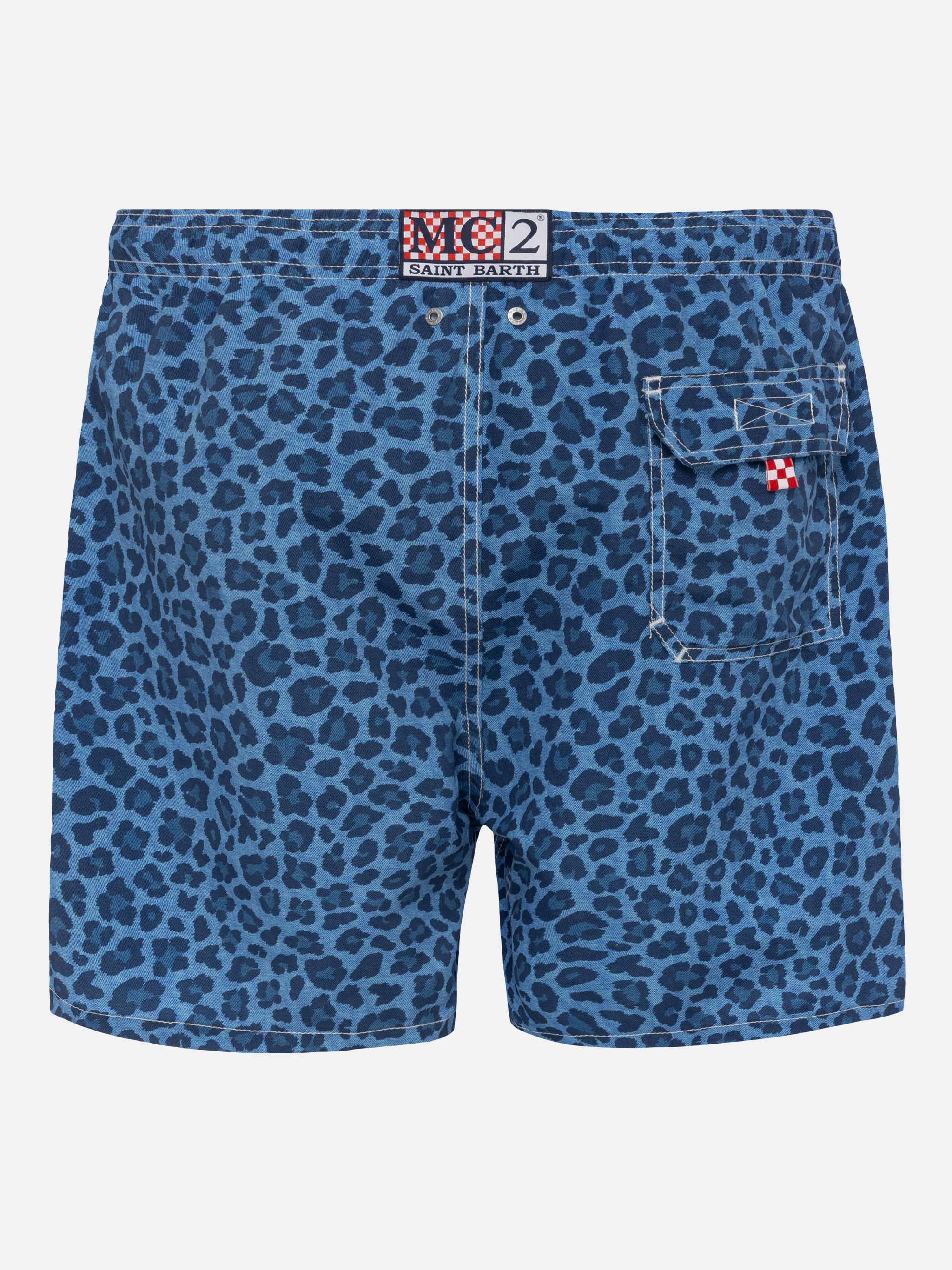 Man Mid-Length Gustavia Swim-Shorts With Animalier Print Blue Swimshort