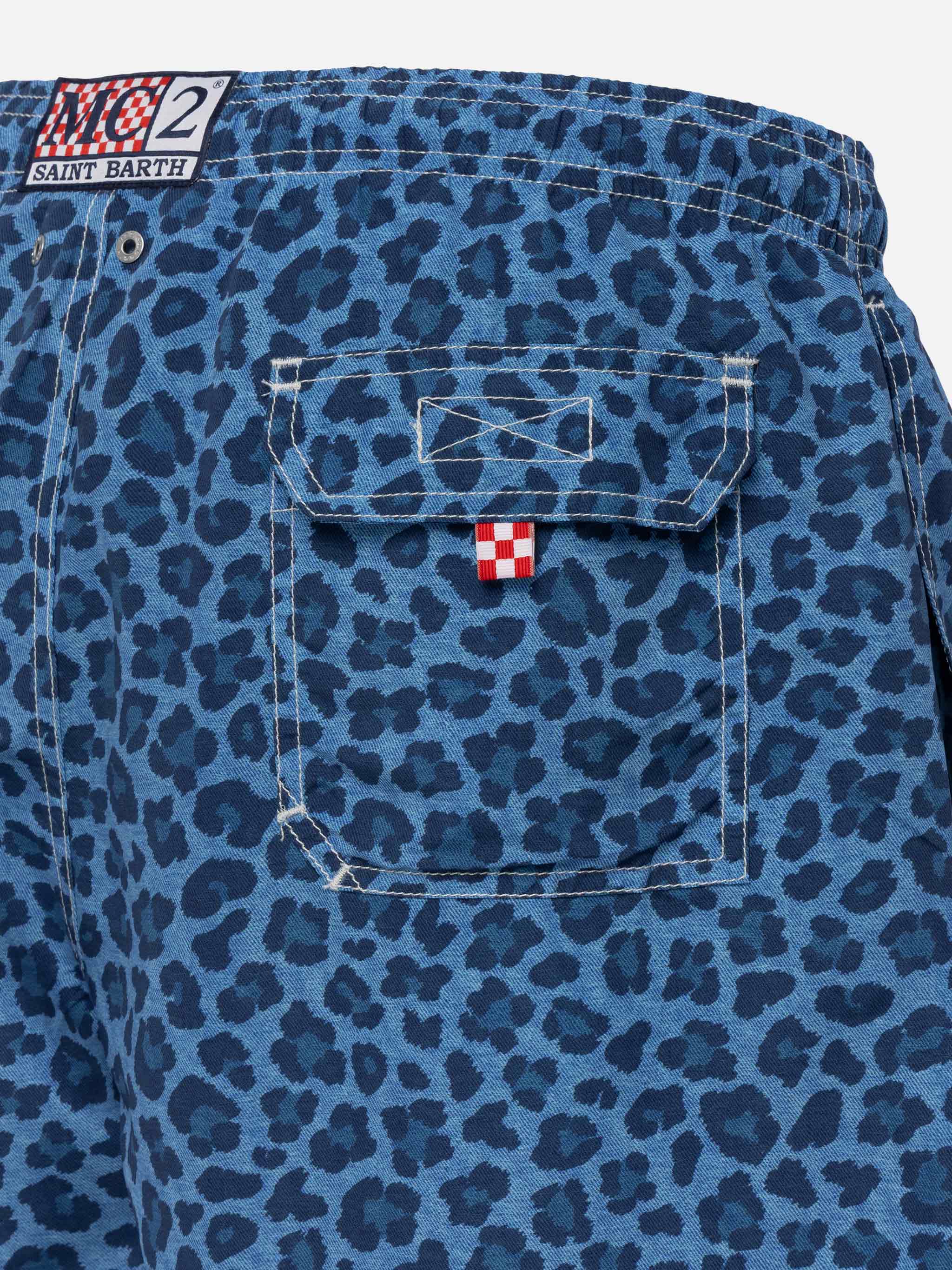 Man Mid-Length Gustavia Swim-Shorts With Animalier Print Blue Swimshort