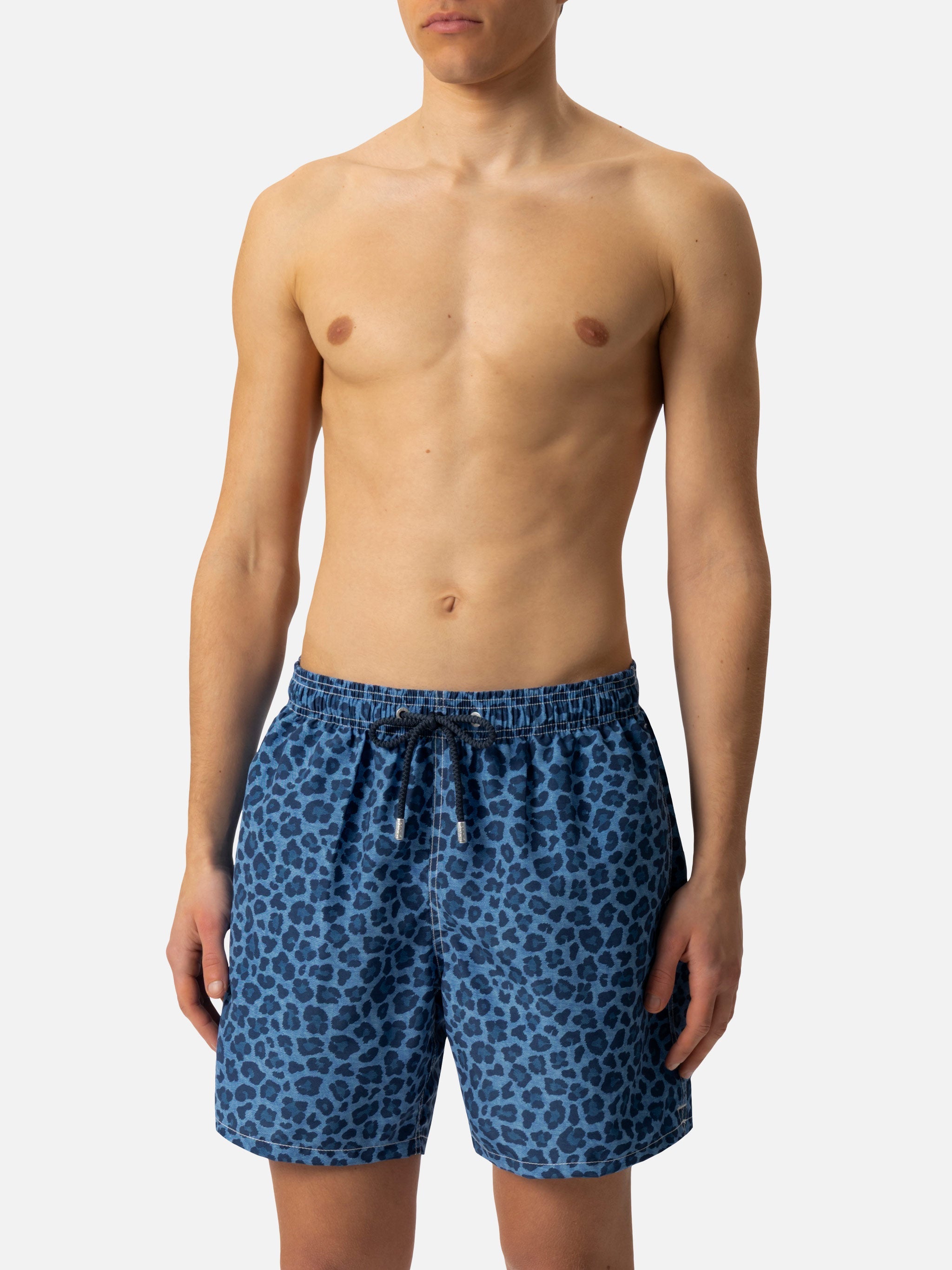 Man Mid-Length Gustavia Swim-Shorts With Animalier Print Blue Swimshort