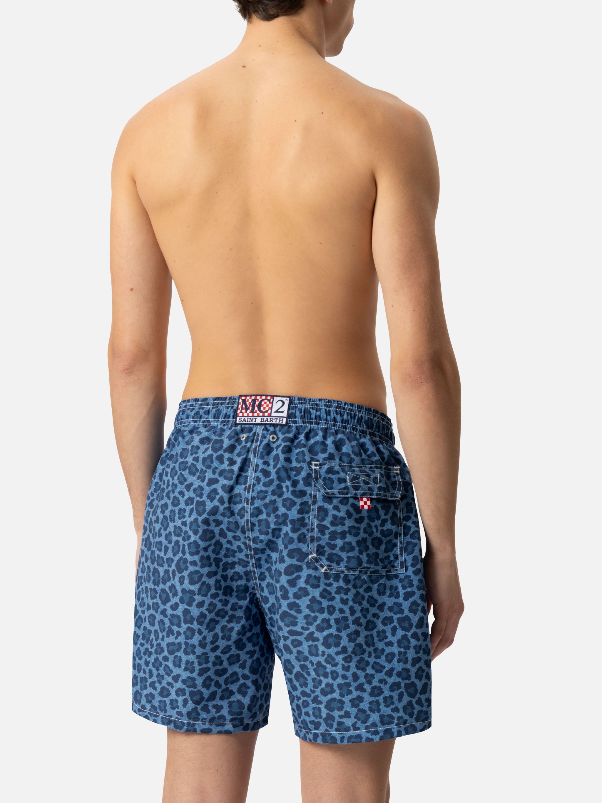Man Mid-Length Gustavia Swim-Shorts With Animalier Print Blue Swimshort
