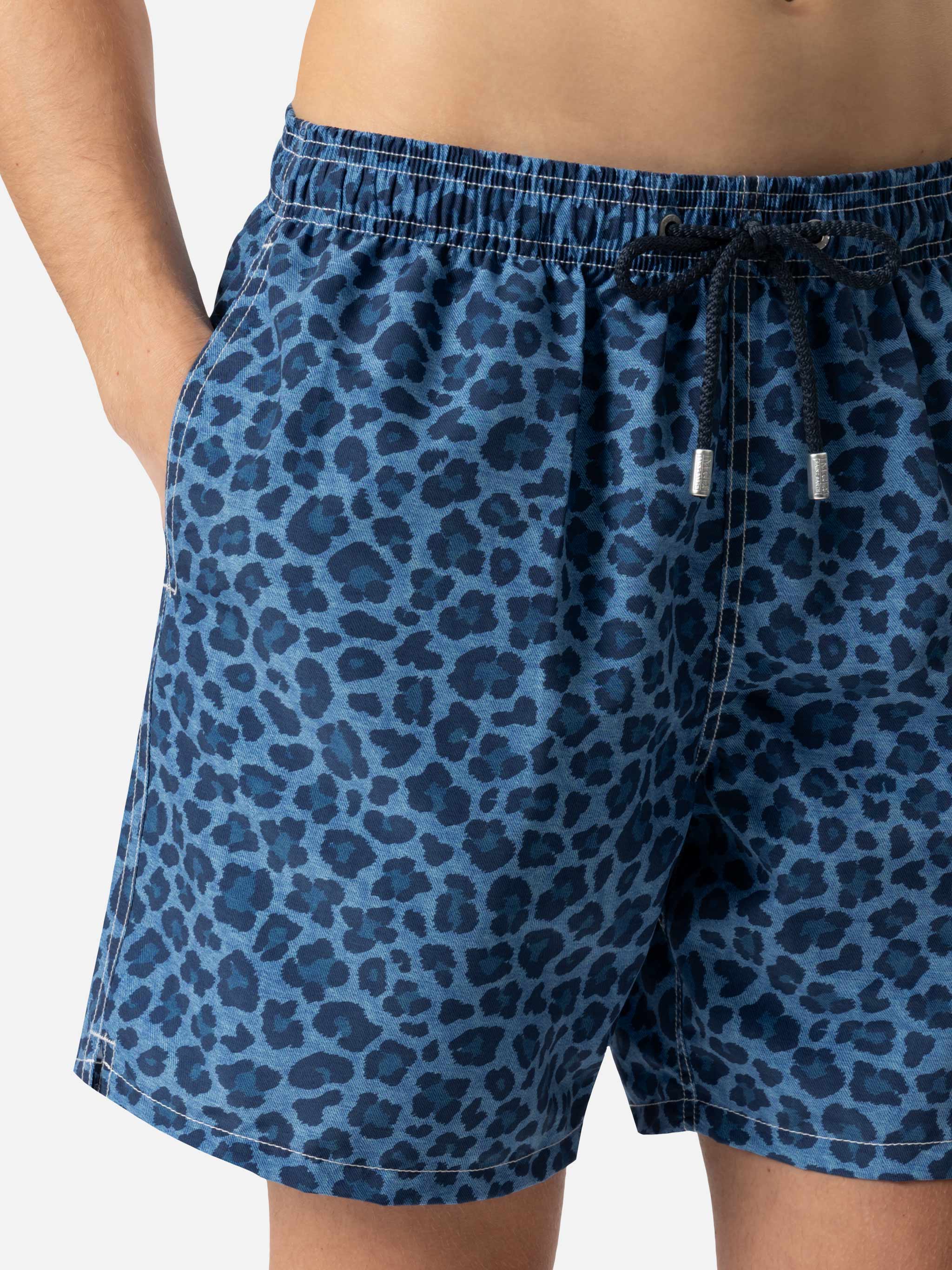 Man Mid-Length Gustavia Swim-Shorts With Animalier Print Blue Swimshort