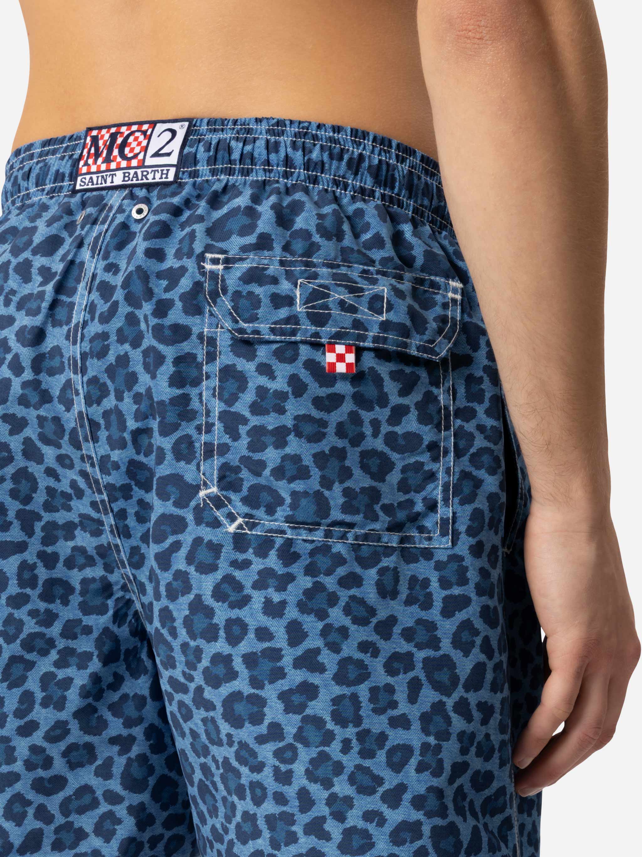 Man Mid-Length Gustavia Swim-Shorts With Animalier Print Blue Swimshort