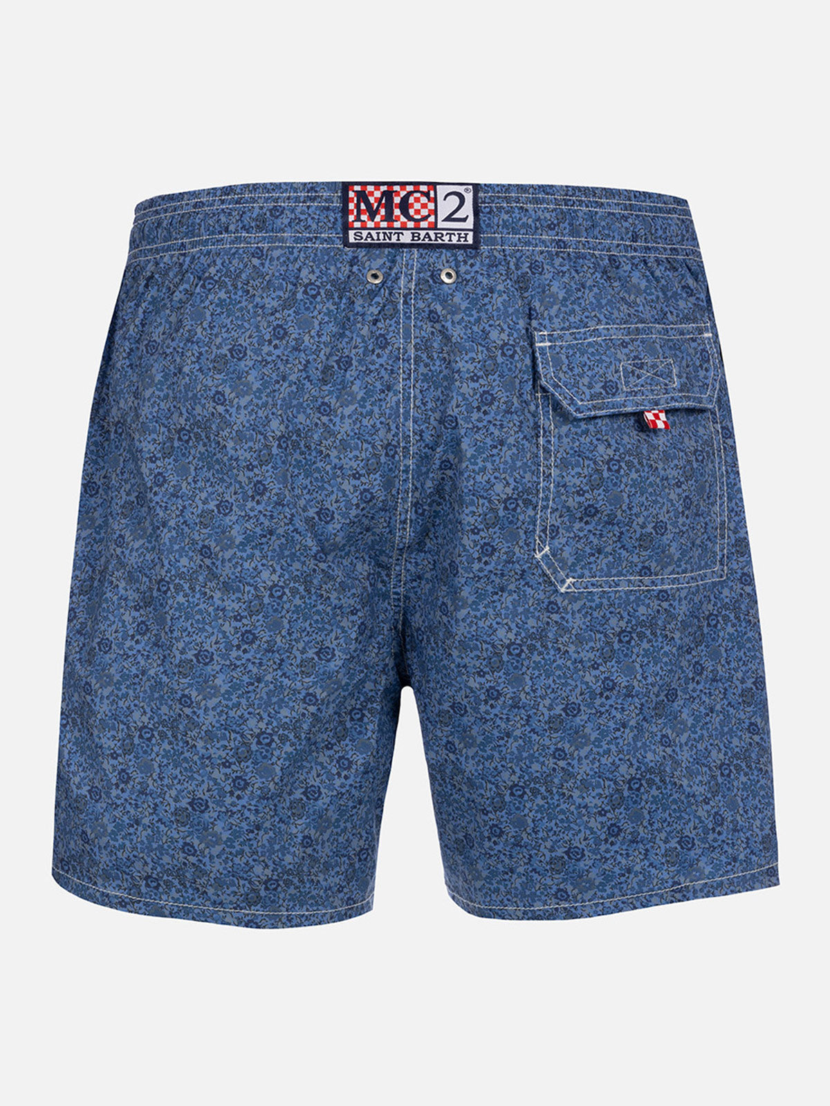 Man Mid-Length Gustavia Swim-Shorts With Emma & Georgina Print | Made Liberty Fabric Blue Swimshort