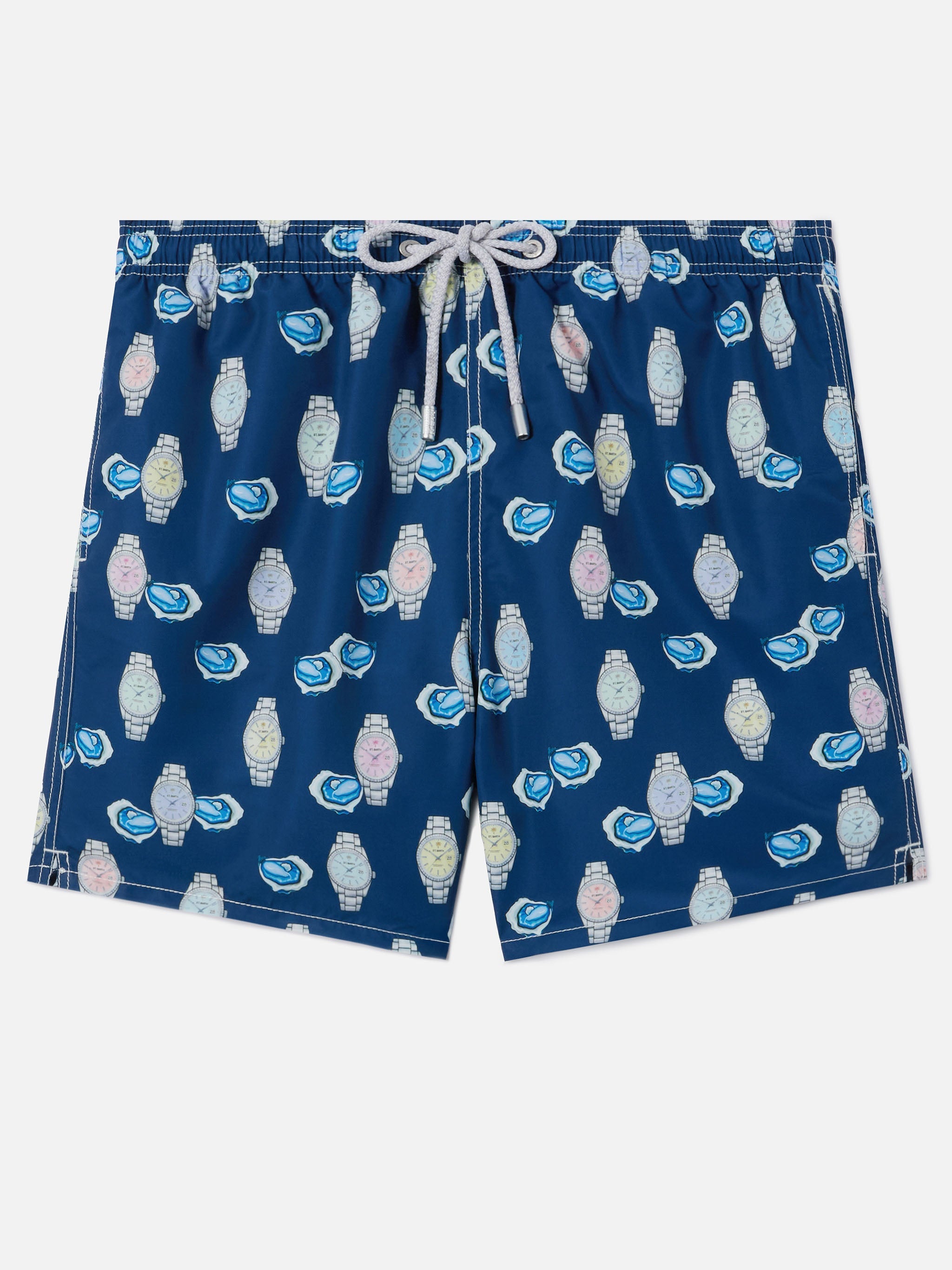 Gustavia Swim Shorts With Oysters And Watches Print Blue Swimshort