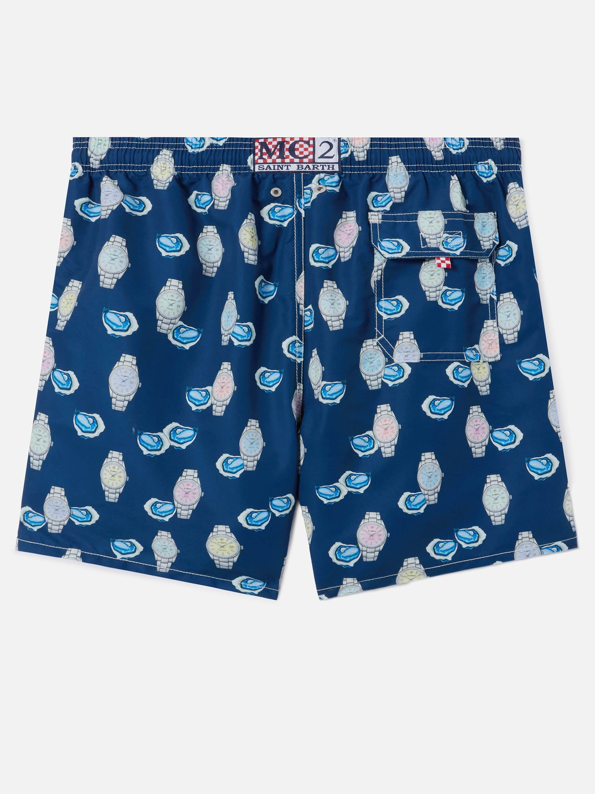 Gustavia Swim Shorts With Oysters And Watches Print Blue Swimshort