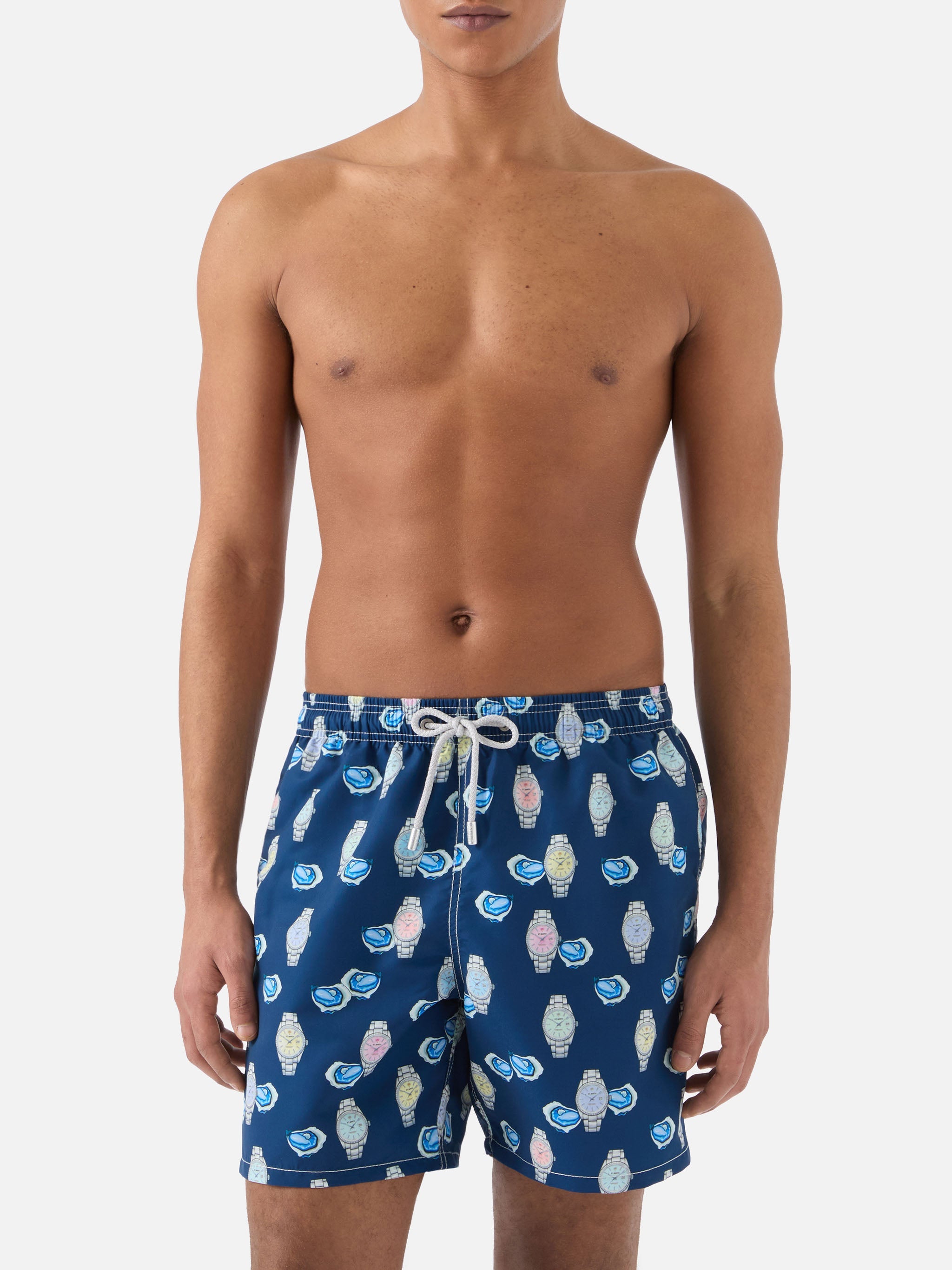 Gustavia Swim Shorts With Oysters And Watches Print Blue Swimshort