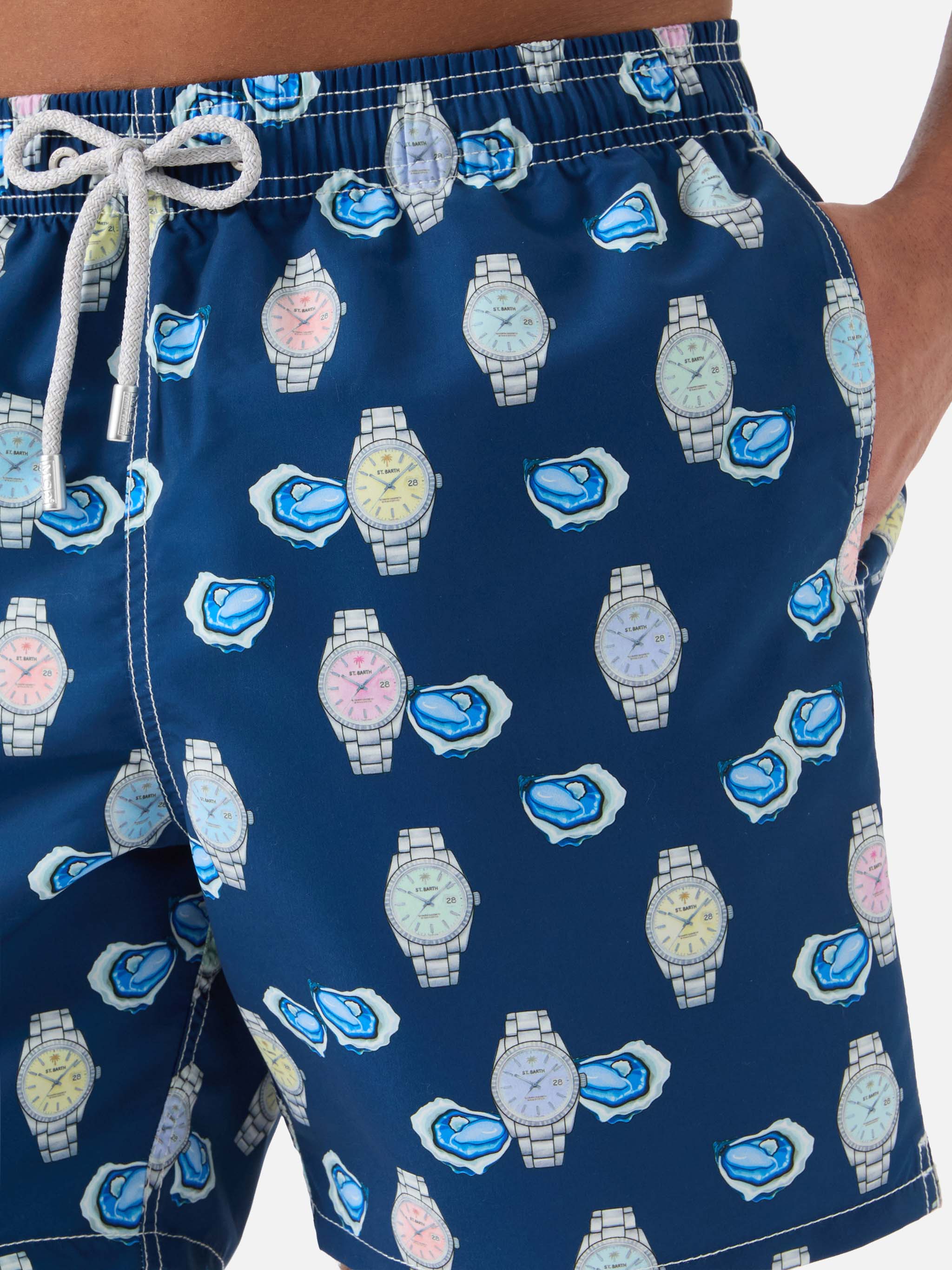 Gustavia Swim Shorts With Oysters And Watches Print Blue Swimshort