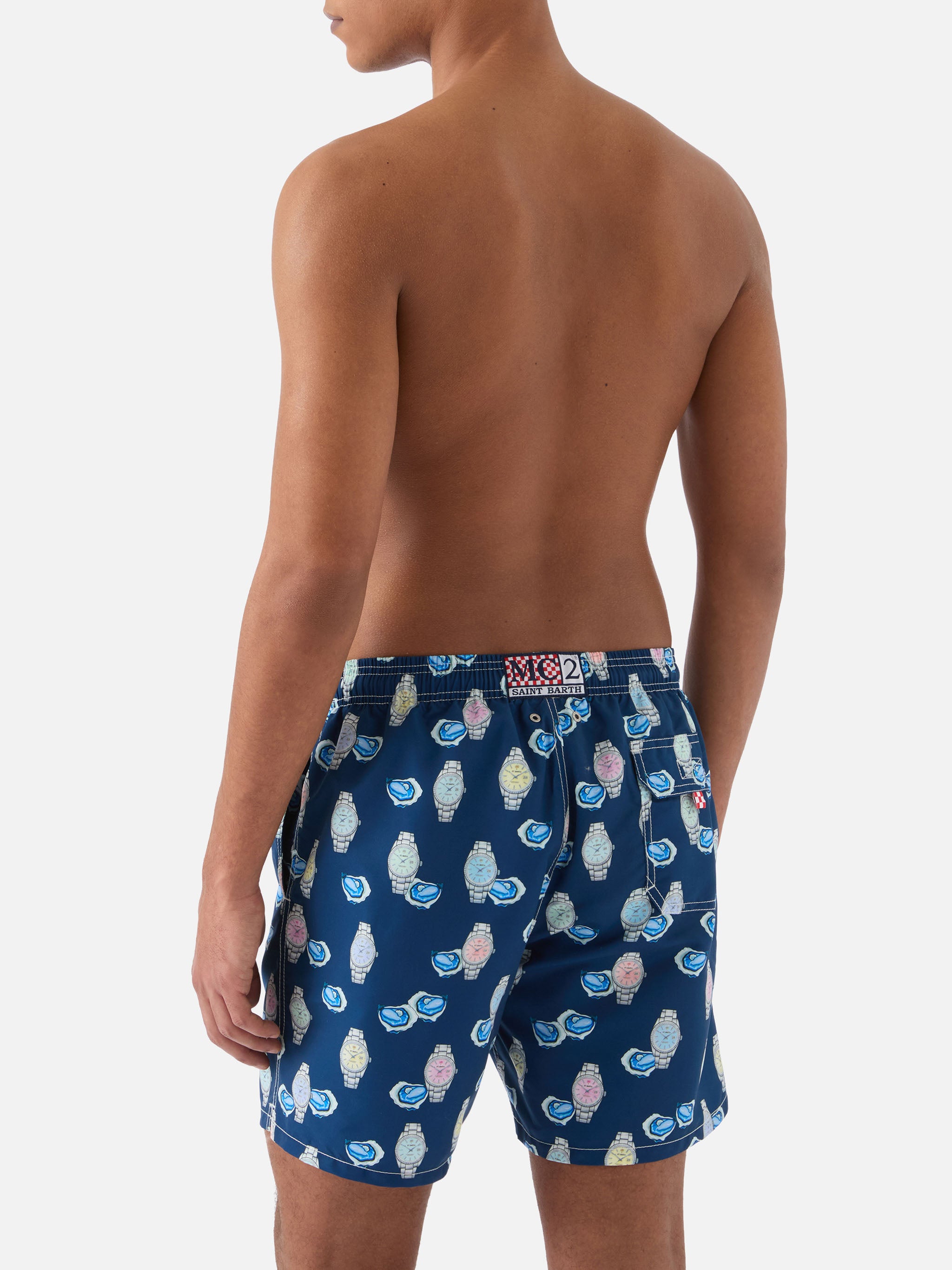 Gustavia Swim Shorts With Oysters And Watches Print Blue Swimshort