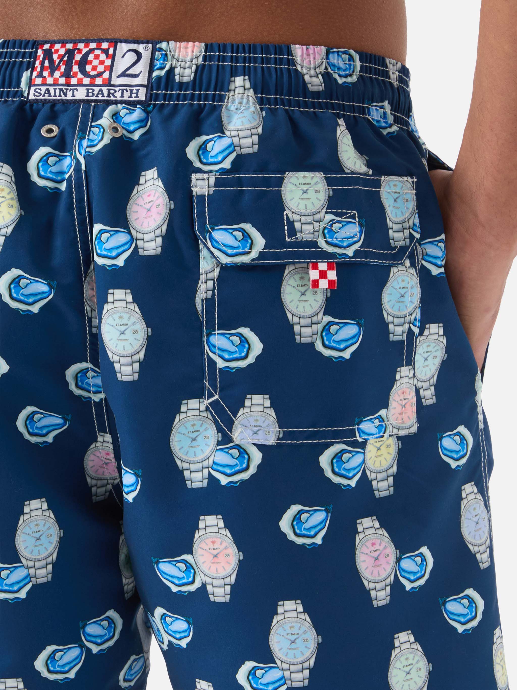 Gustavia Swim Shorts With Oysters And Watches Print Blue Swimshort