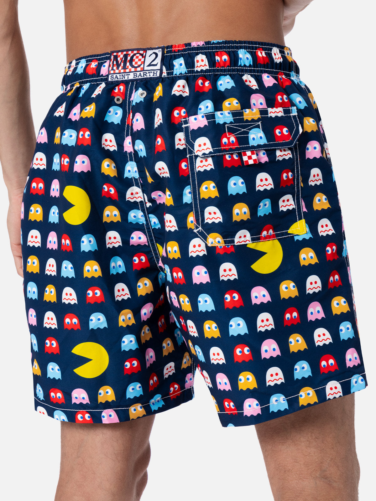 Mid-Length Gustavia Swim-Shorts With Pac-Man Print |pac-Man Special Edition Blue Swimshort