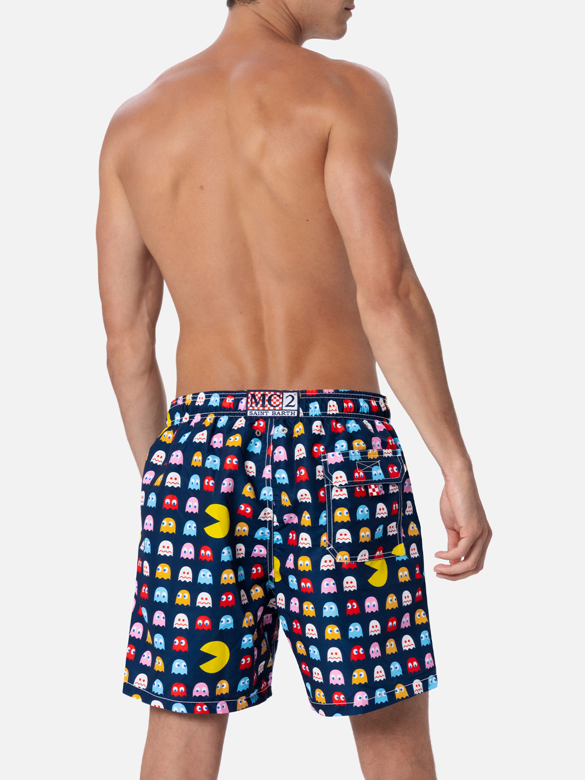 Mid-Length Gustavia Swim-Shorts With Pac-Man Print |pac-Man Special Edition Blue Swimshort