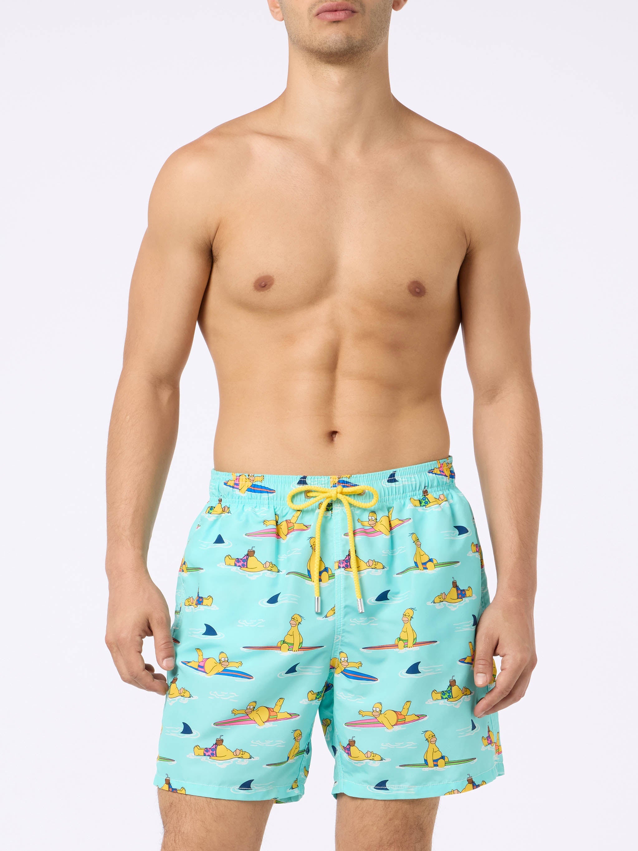 Man Mid-Length Gustavia Swim-Shorts With Homer Simpson Print | The Simpsons Special Edition Green Swimshort