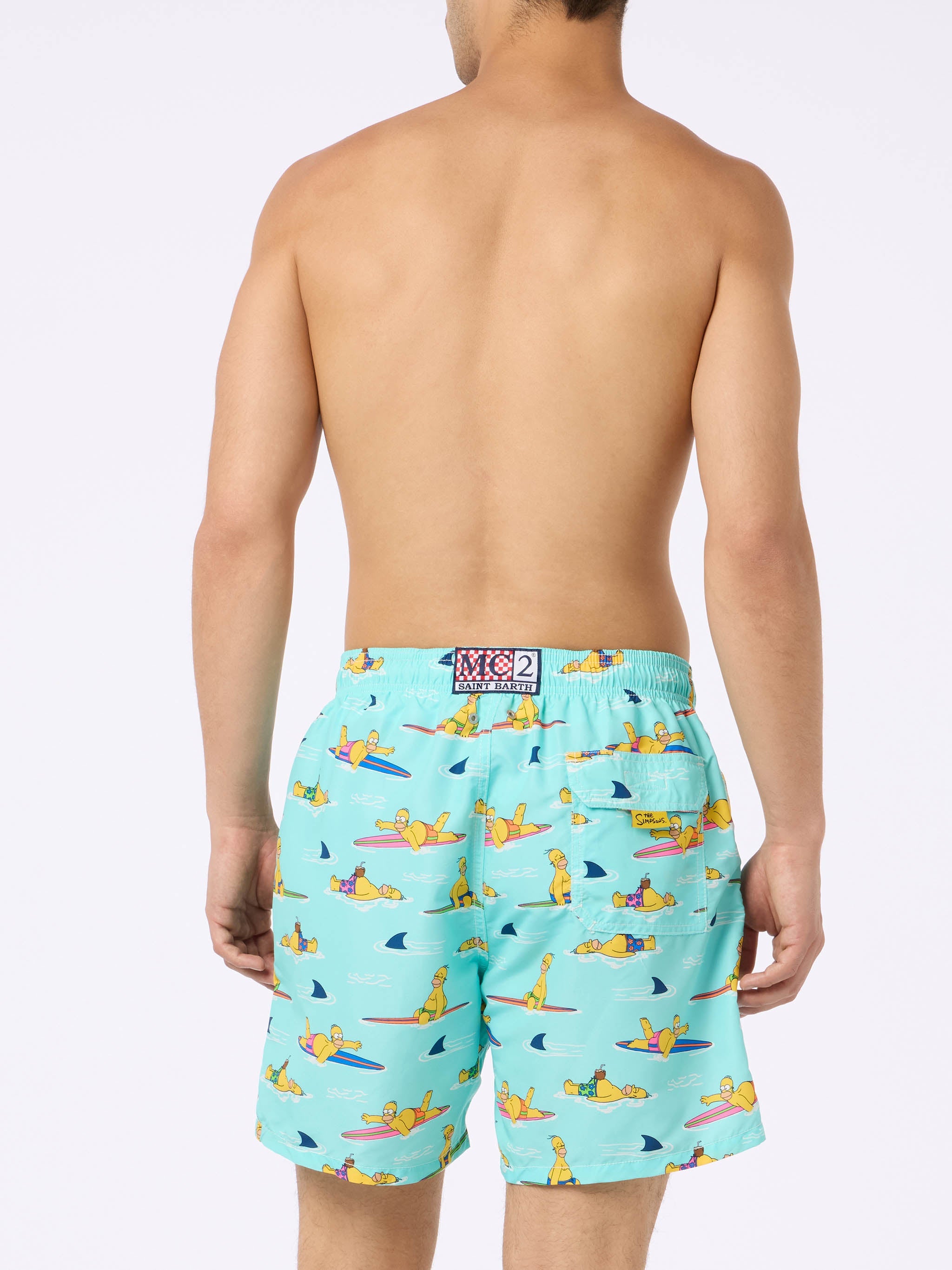 Man Mid-Length Gustavia Swim-Shorts With Homer Simpson Print | The Simpsons Special Edition Green Swimshort
