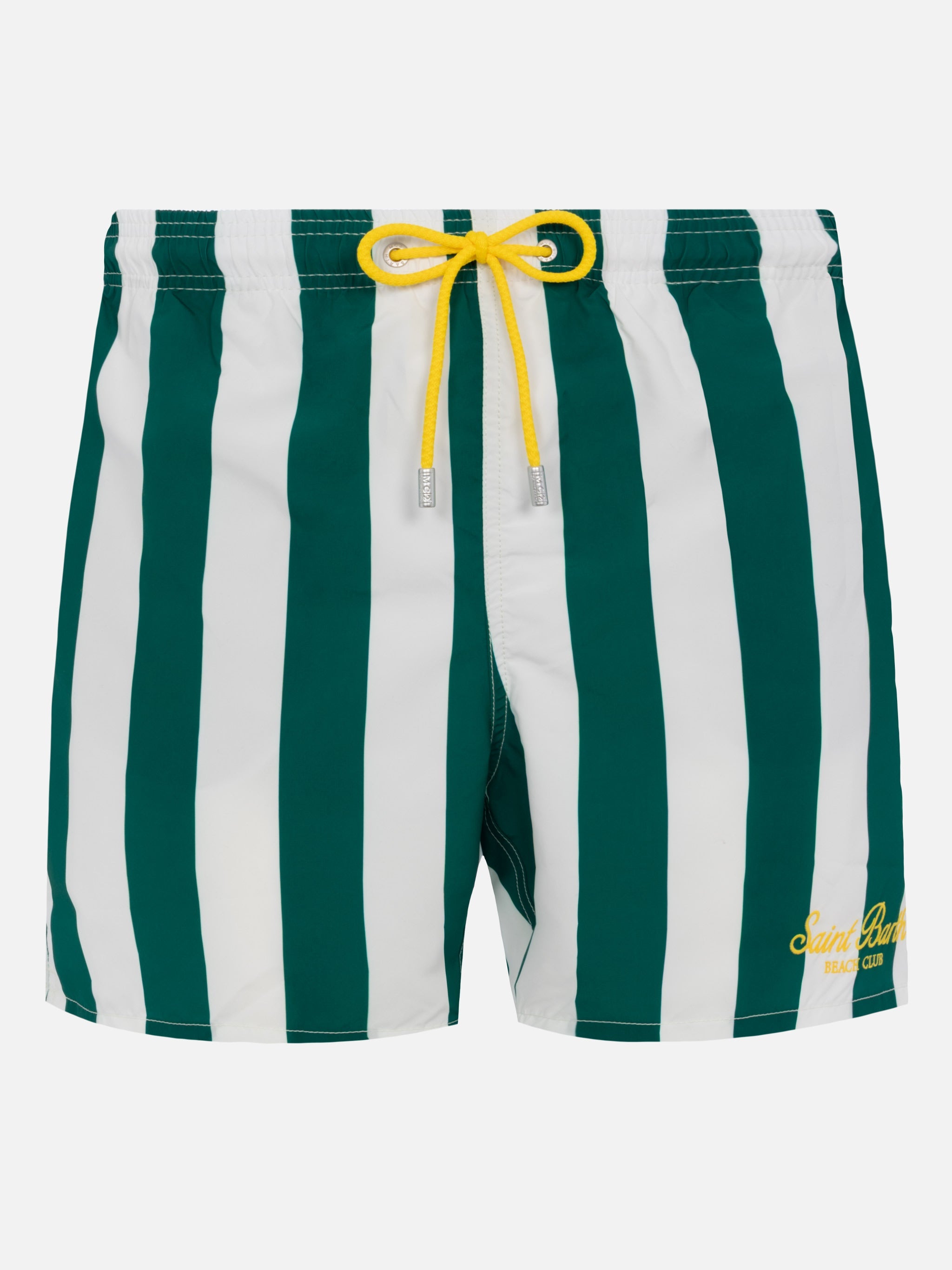 Mid-Length Striped Gustavia Swim-Shorts With St. Barth Embroidery White Swimshort