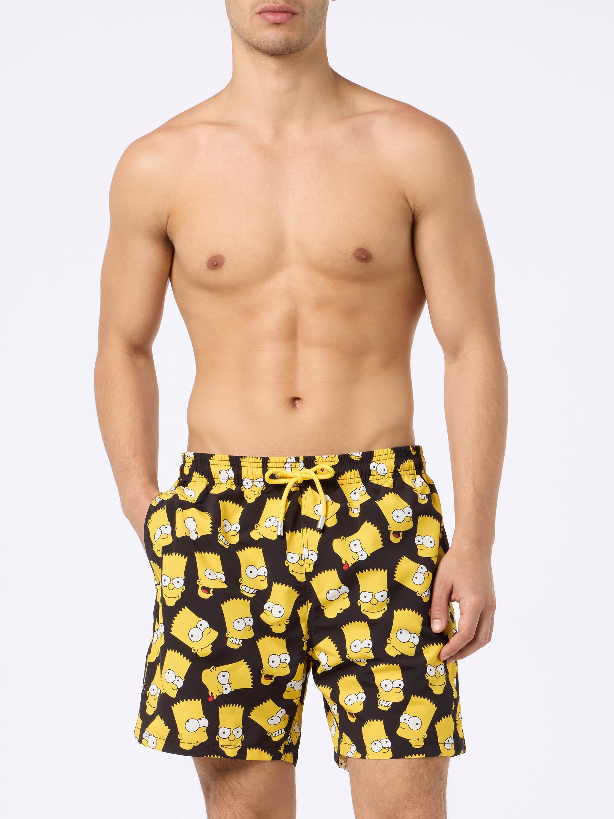 Man Mid-Length Gustavia Swim-Shorts With Bart Simpson Print | The Simpsons Special Edition Black Swimshort