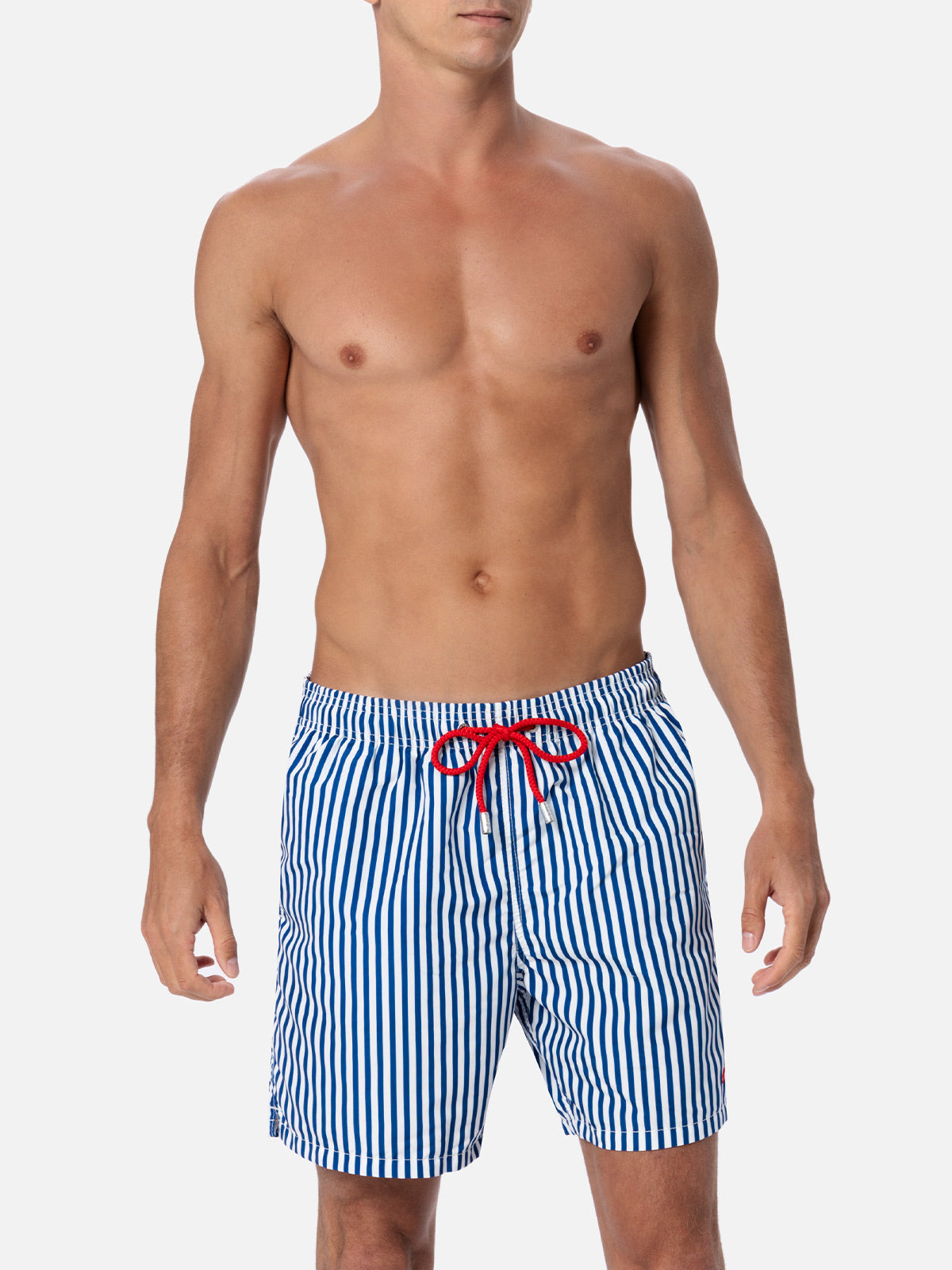 Mid-Length Striped Gustavia Swim-Shorts With St. Barth Embroidery Blue Swimshort