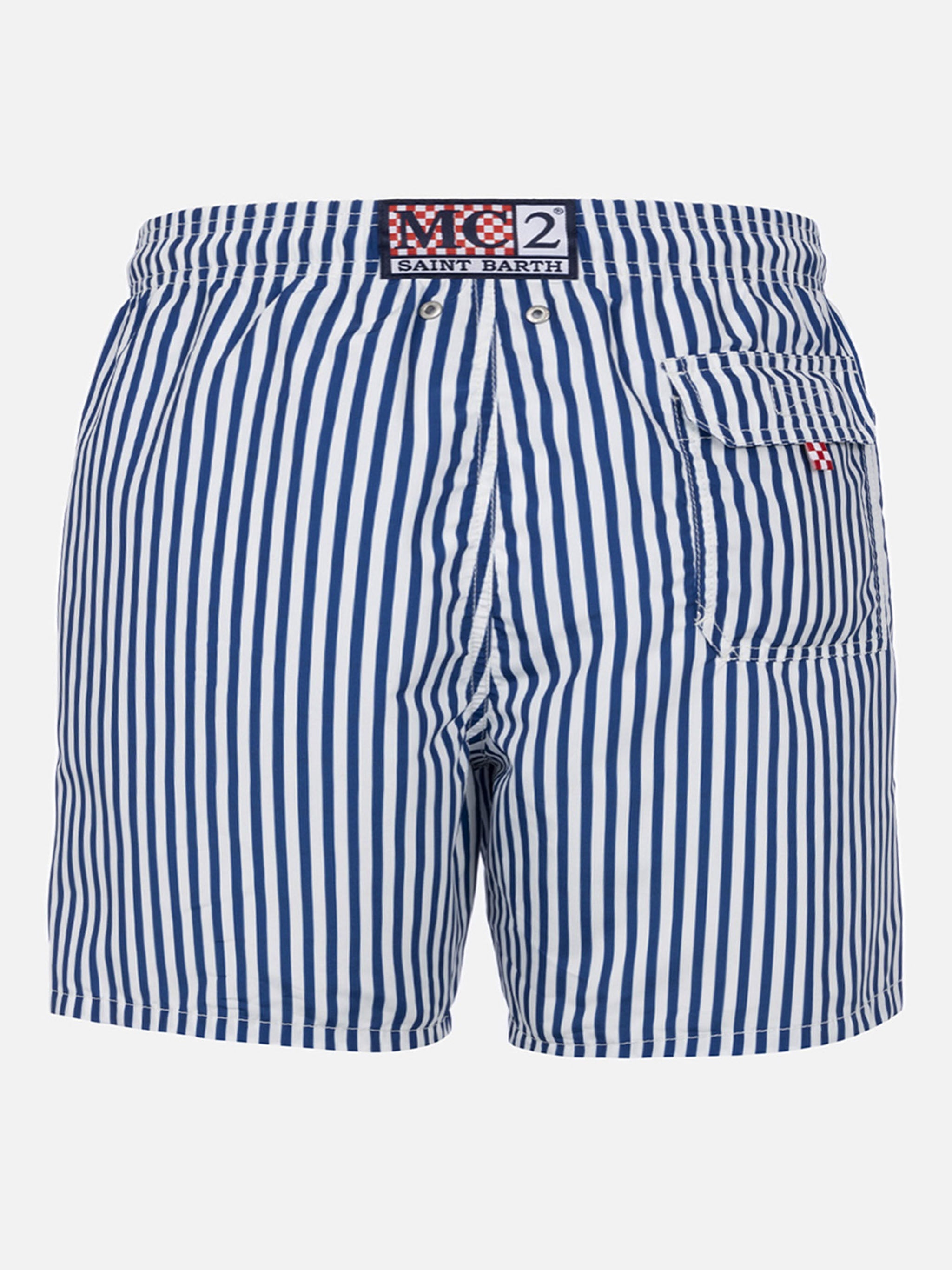 Mid-Length Striped Gustavia Swim-Shorts With St. Barth Embroidery Blue Swimshort