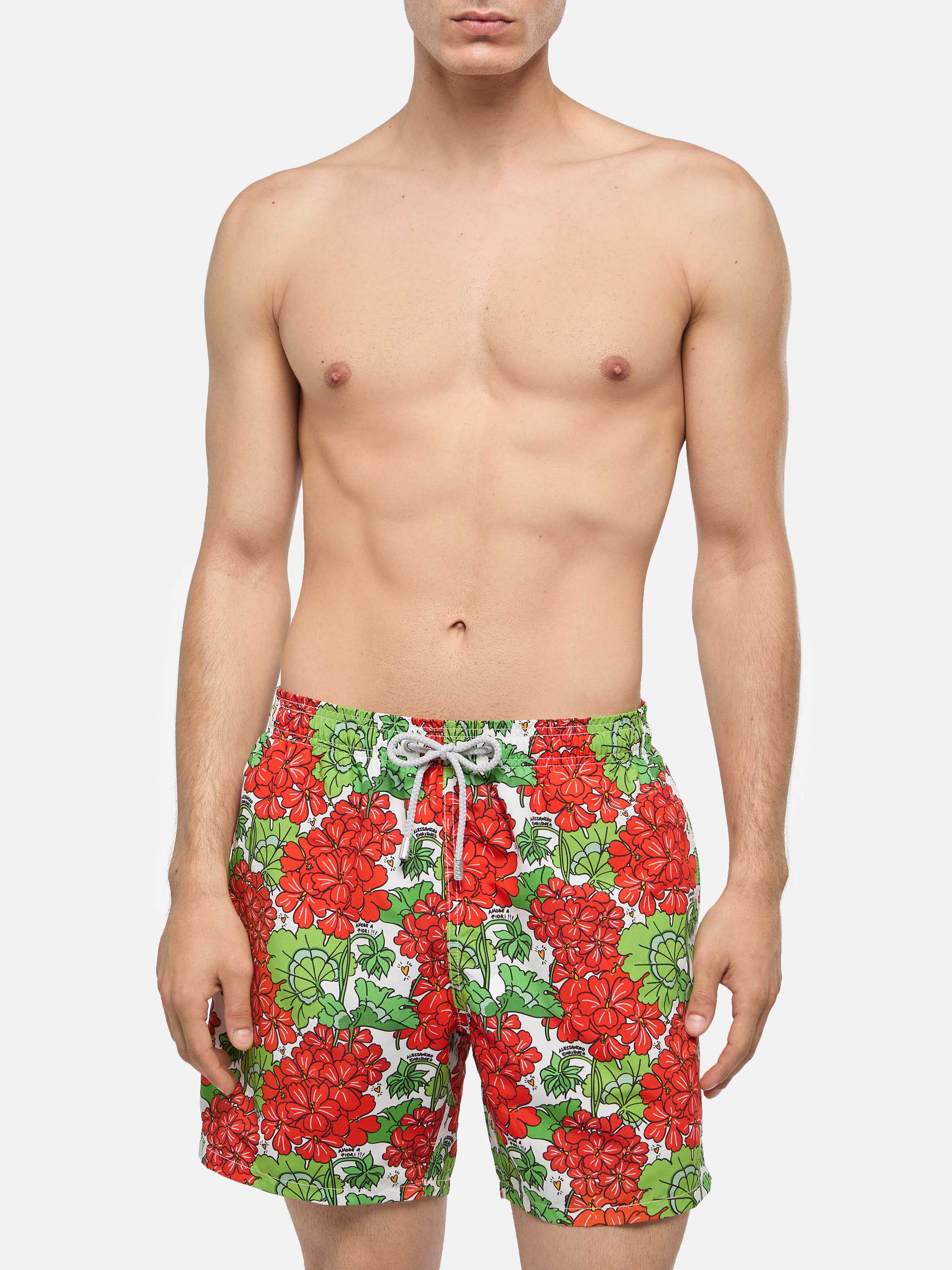 Mid-Length Gustavia Swim-Shorts With Flower Print | Alessandro Enriquez Special Edition White Swimshort