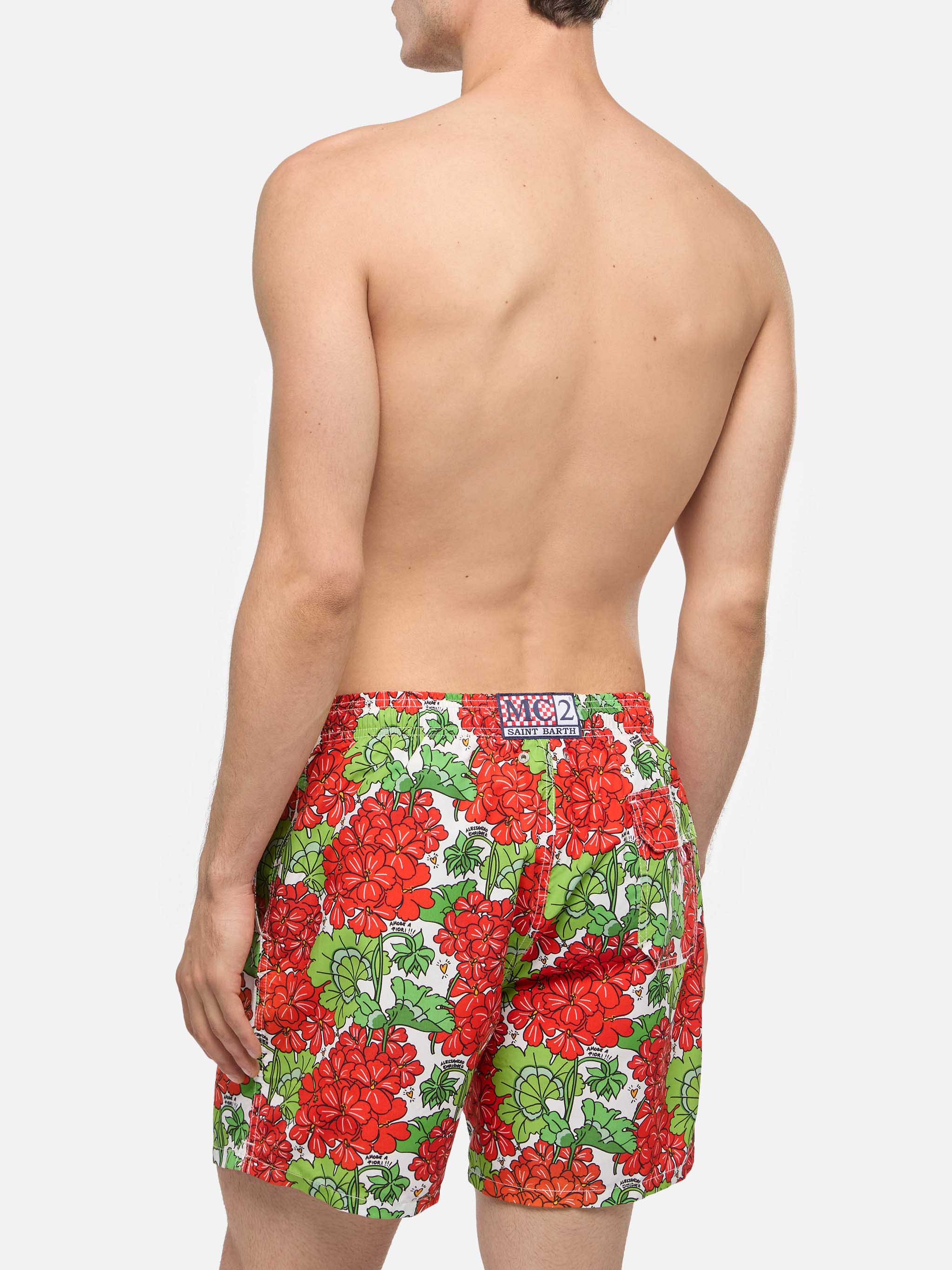 Mid-Length Gustavia Swim-Shorts With Flower Print | Alessandro Enriquez Special Edition White Swimshort