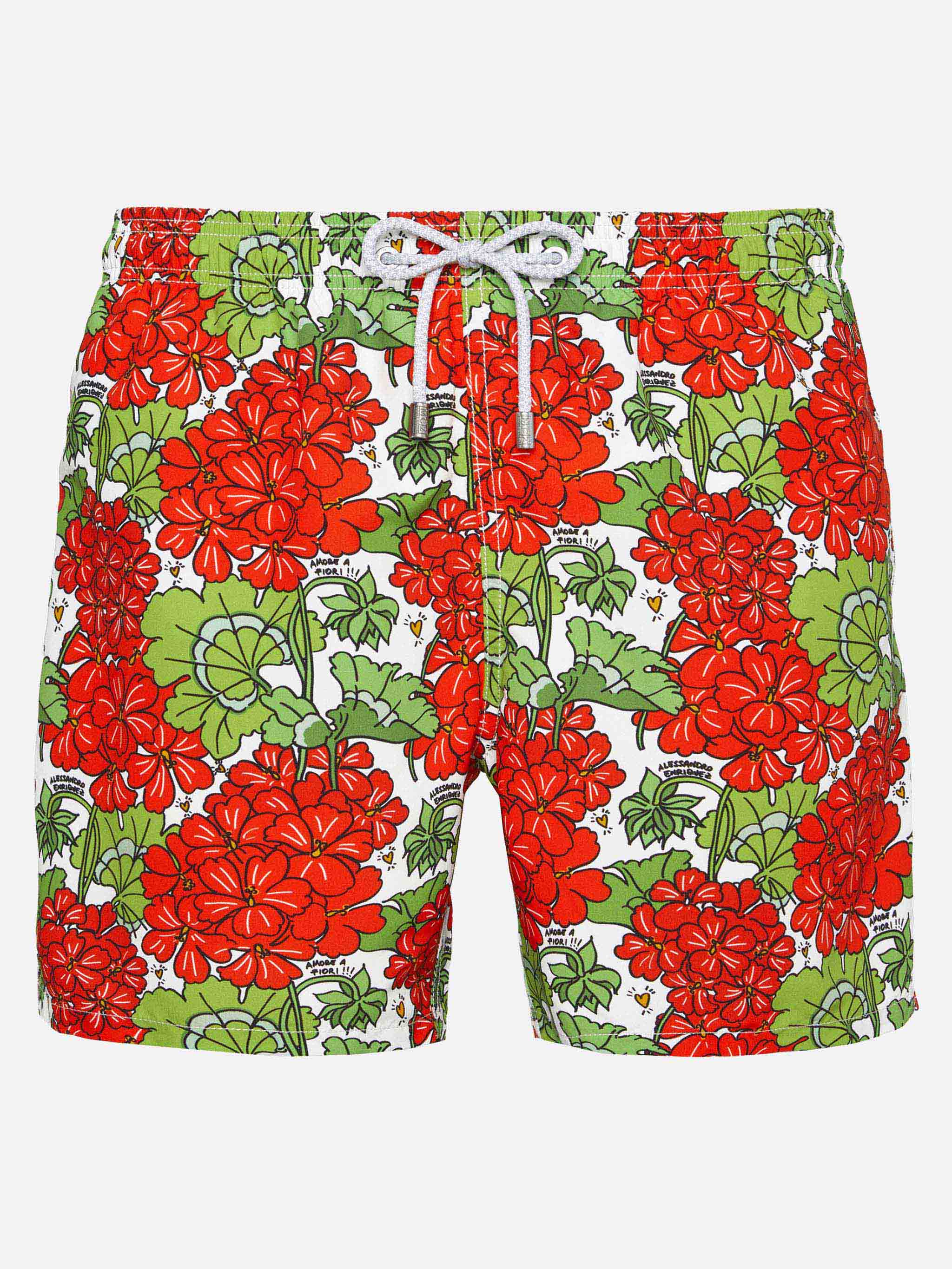 Mid-Length Gustavia Swim-Shorts With Flower Print | Alessandro Enriquez Special Edition White Swimshort