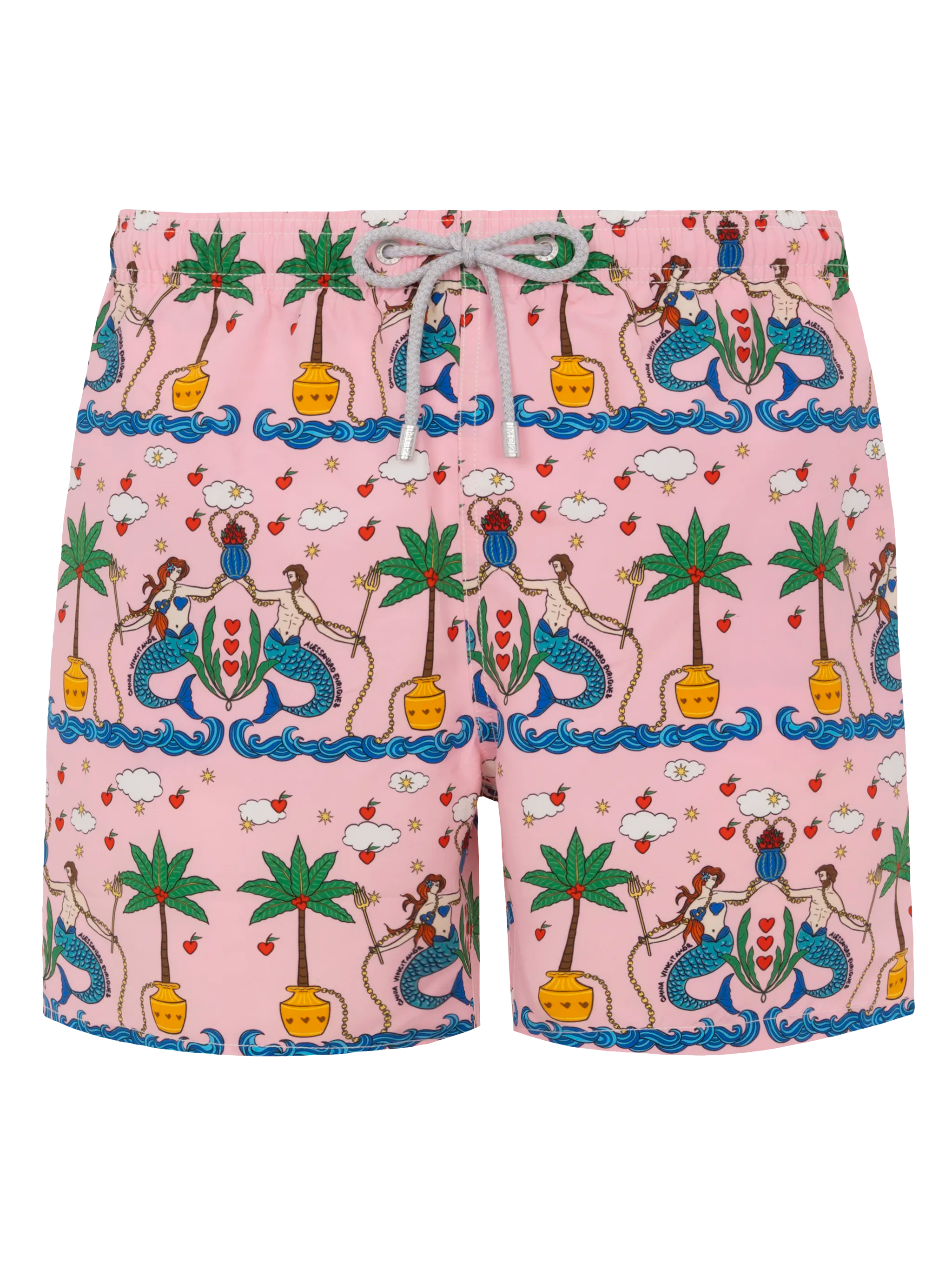 Mid-Length Gustavia Swim-Shorts With Mermaid Print | Alessandro Enriquez Special Edition Pink Swimshort