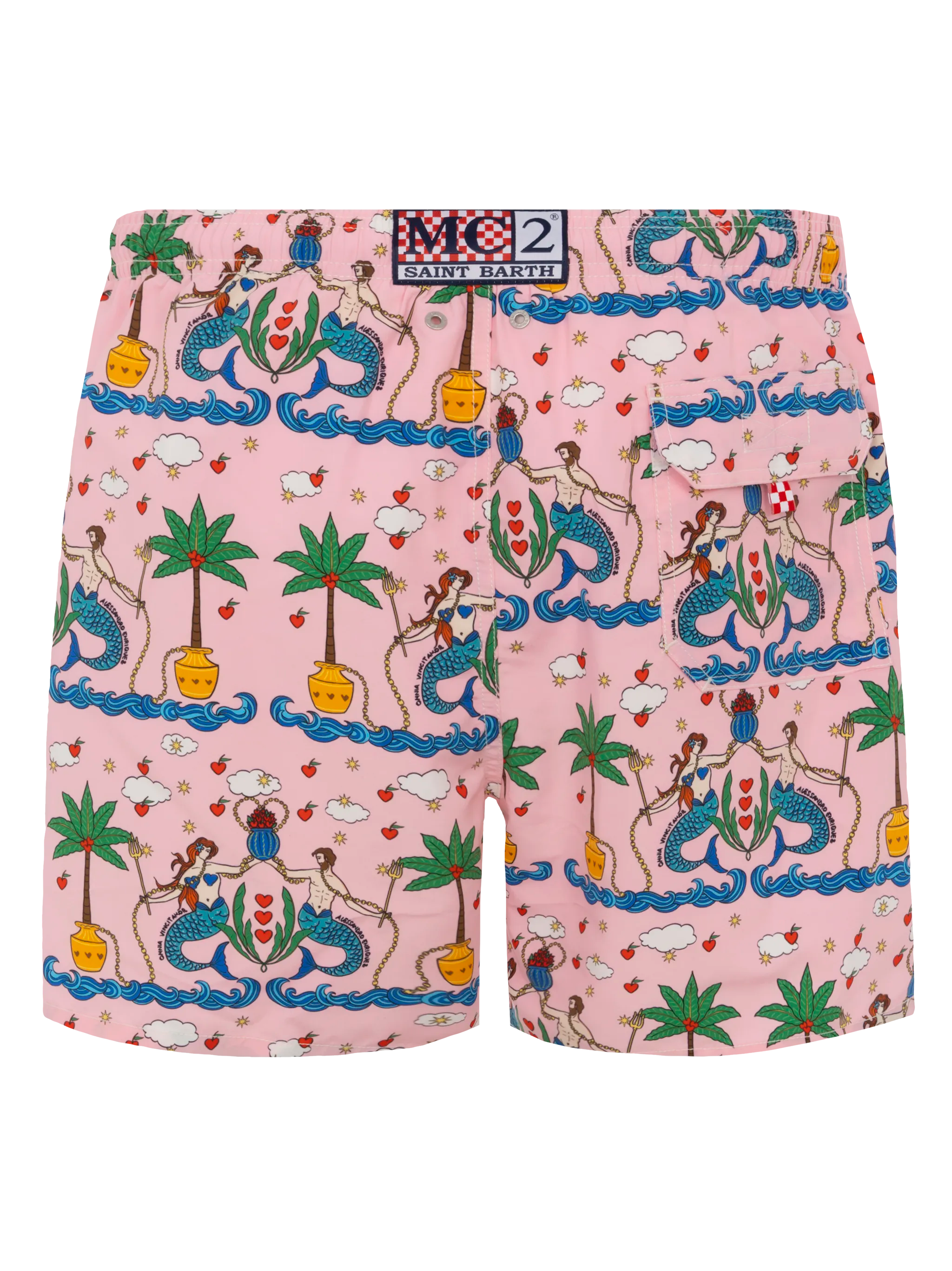 Mid-Length Gustavia Swim-Shorts With Mermaid Print | Alessandro Enriquez Special Edition Pink Swimshort